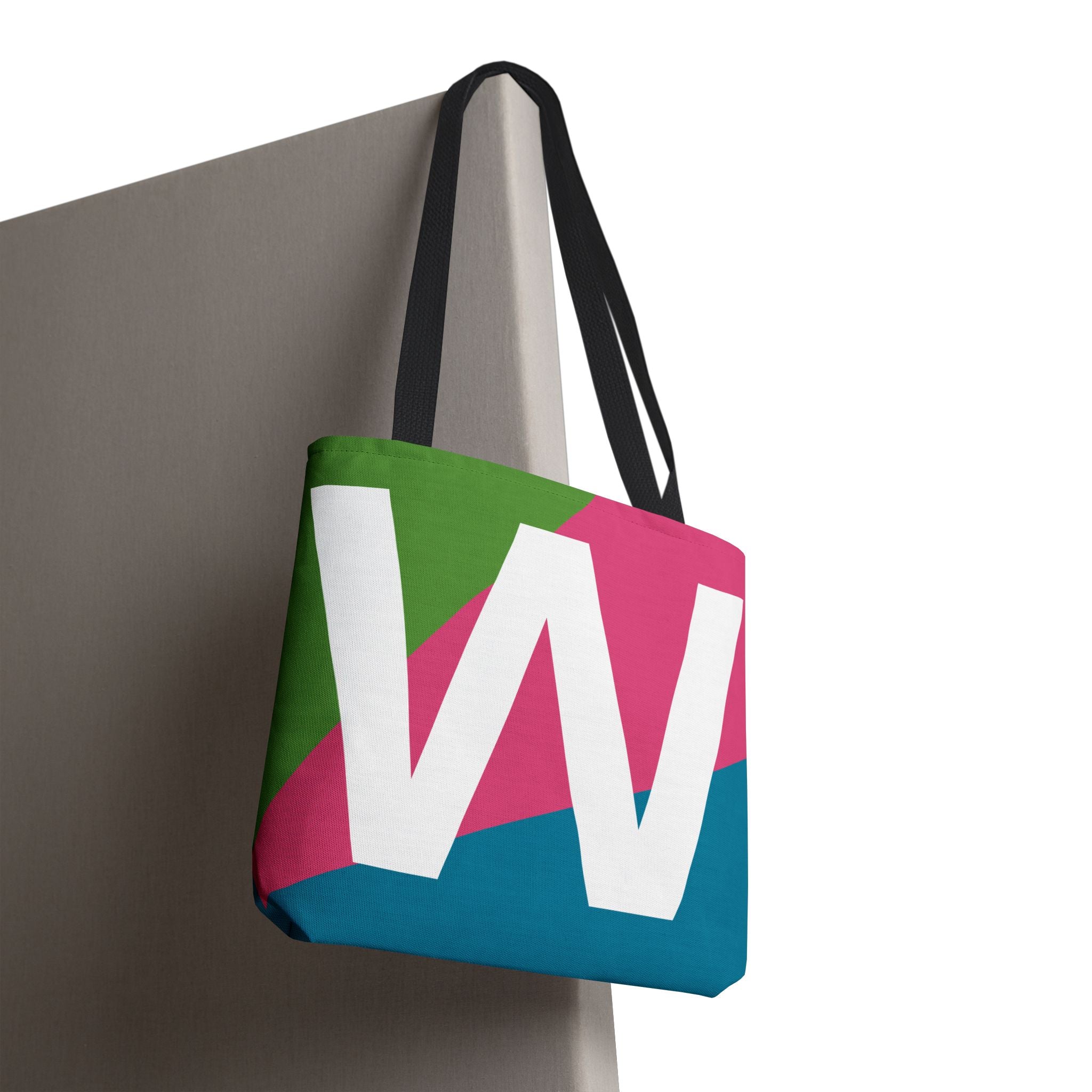 Monogram 'W' Colorblock Tote Bag — Personalized Initial W Shoulder Tote