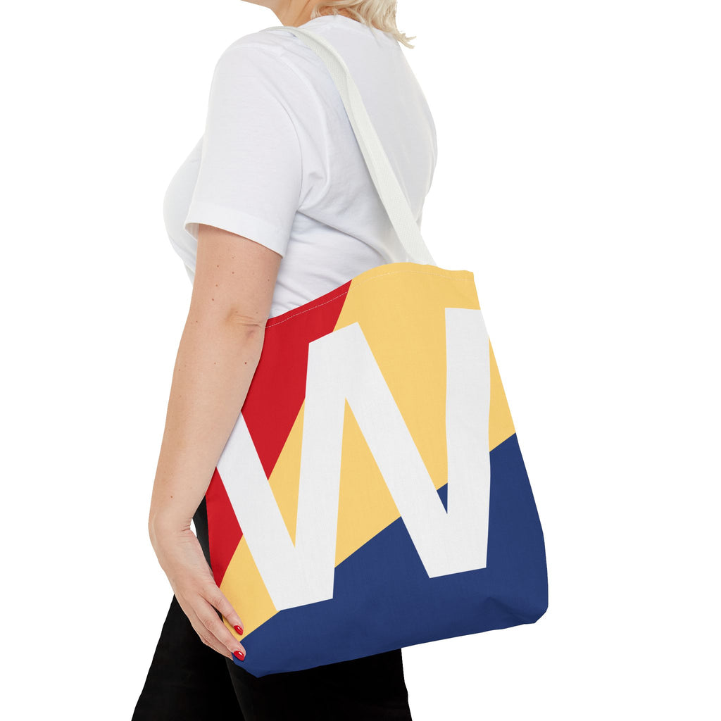Monogram 'W' Colorblock Tote Bag — Personalized Initial W Shoulder Tote