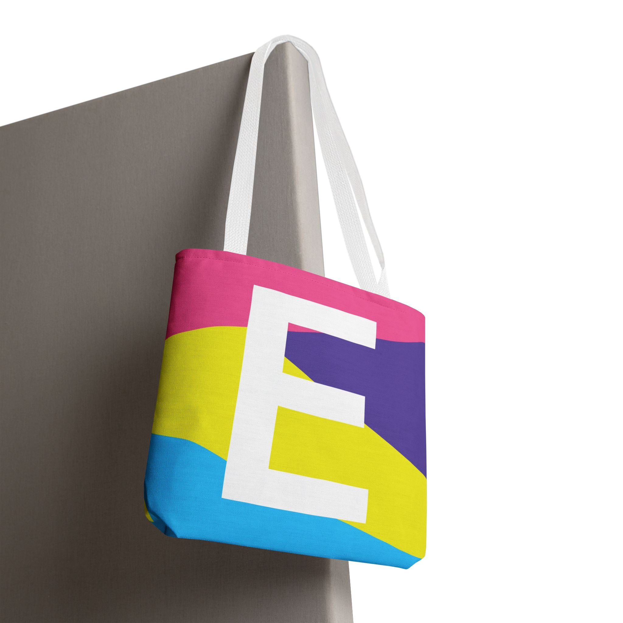 Monogram 'E' Colorblock Tote Bag — Personalized Initial E Shoulder Tote