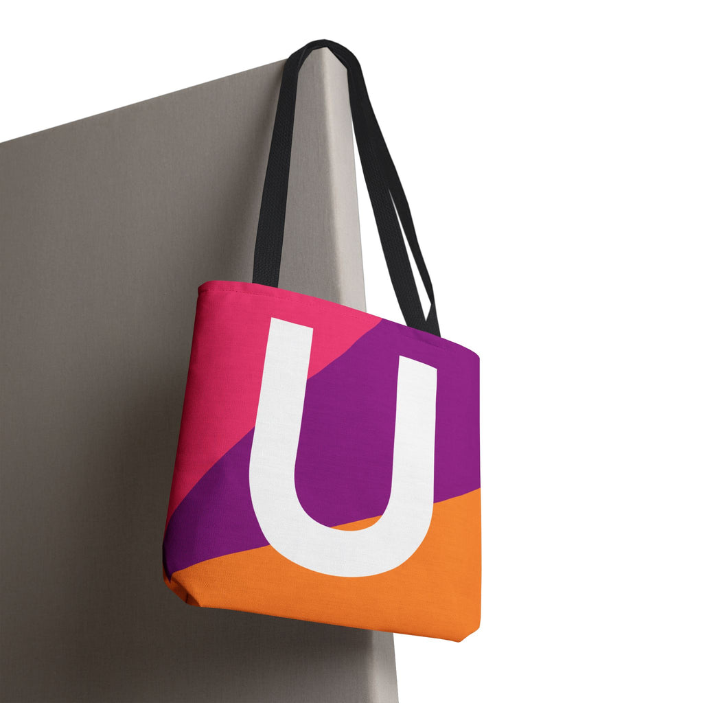 Monogram 'U' Colorblock Tote Bag — Personalized Initial U Shoulder Tote