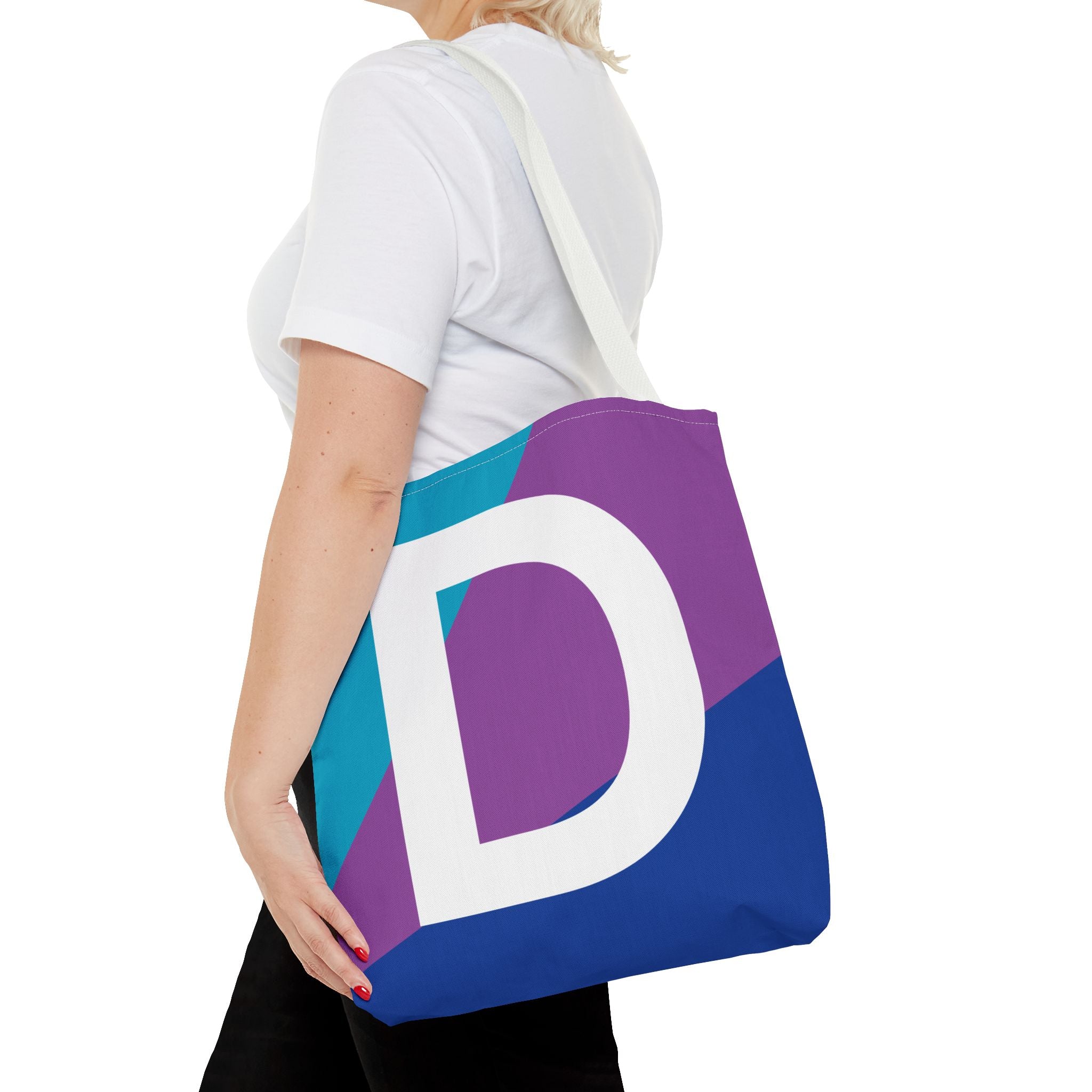 Monogram 'D' Colorblock Tote Bag — Personalized Initial D Shoulder Tote
