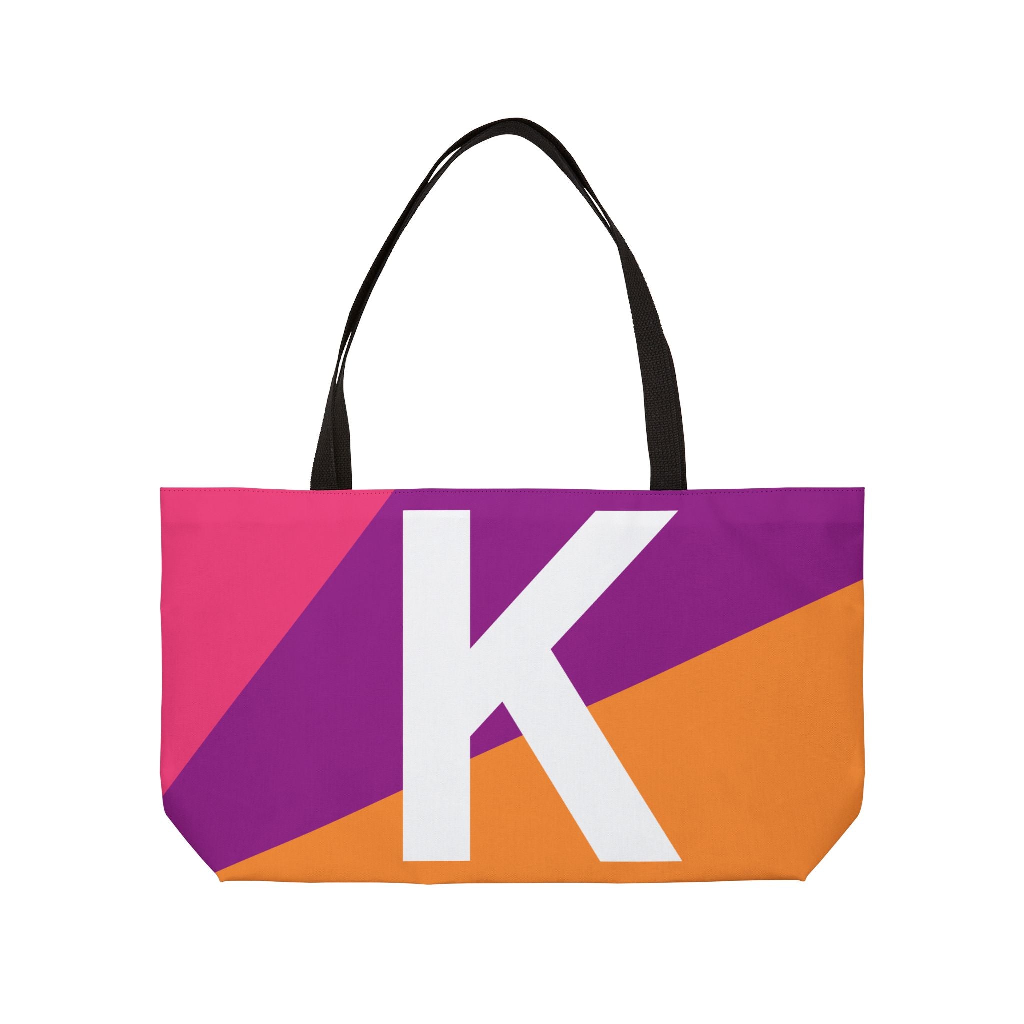 Personalized 'K' Colorblock Tote Bag — Monogram Weekender Tote