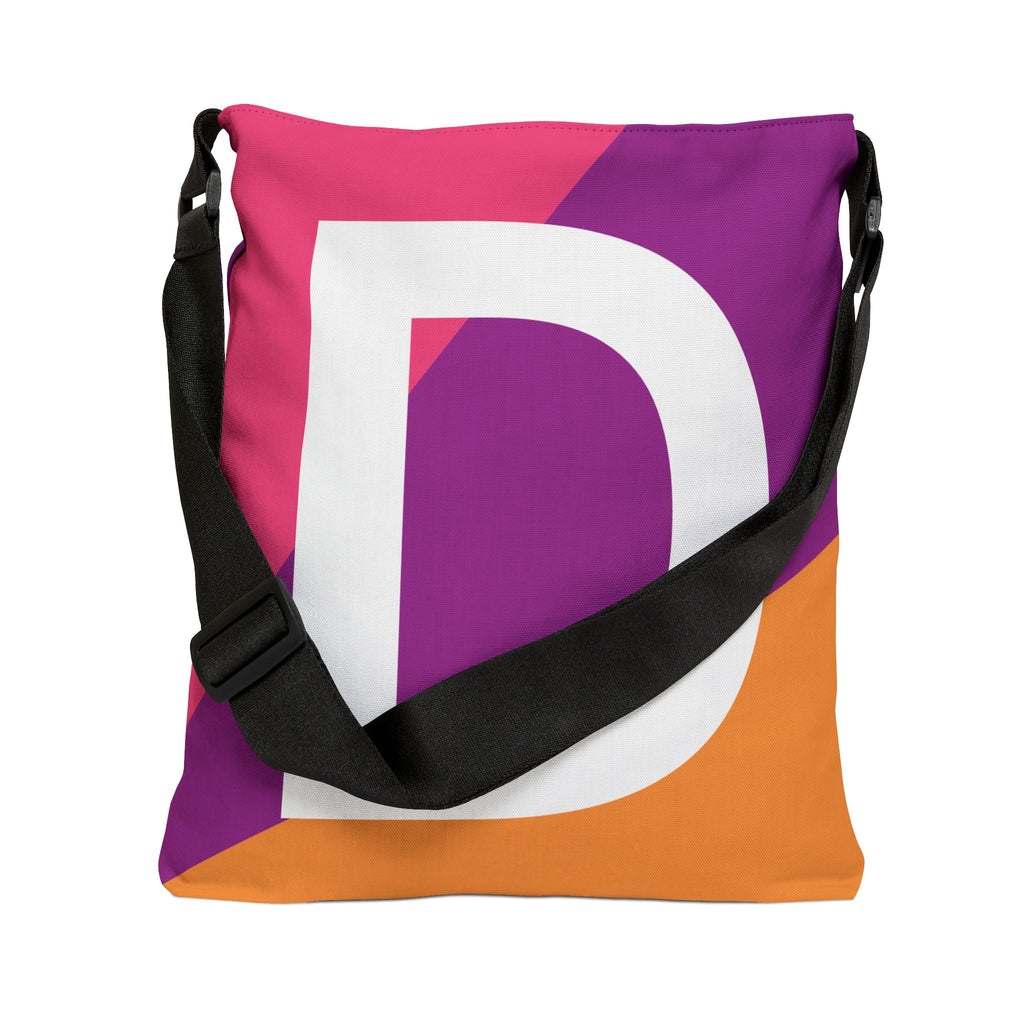 Initial Letter 'D' Colorblock Adjustable Tote Bag — Monogram Alphabet Shoulder Bag