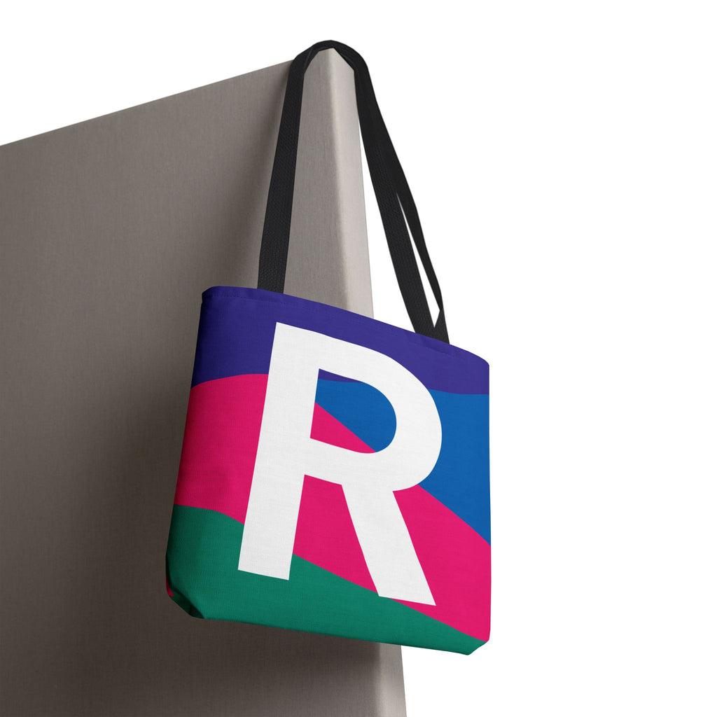Monogram 'R' Colorblock Tote Bag — Personalized Initial R Shoulder Tote