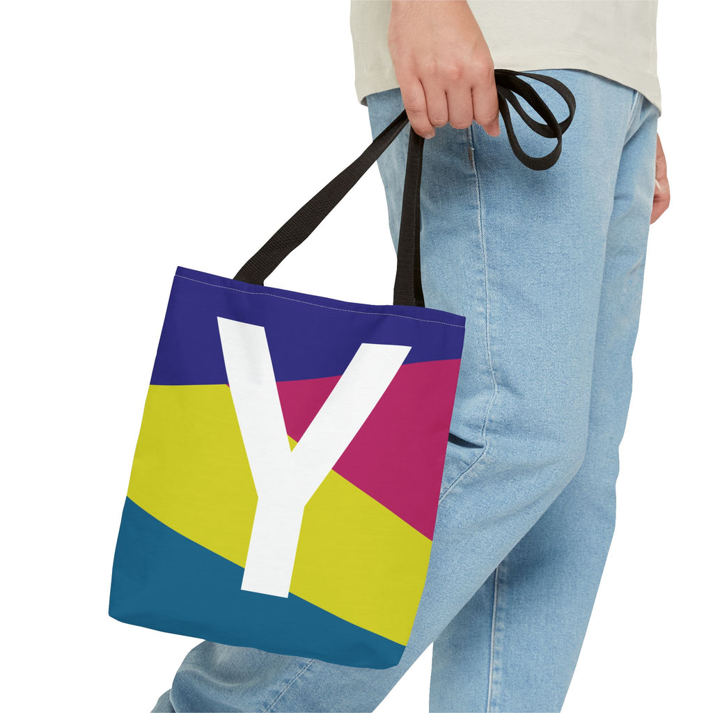 Monogram 'Y' Colorblock Tote Bag — Personalized Initial Y Shoulder Tote