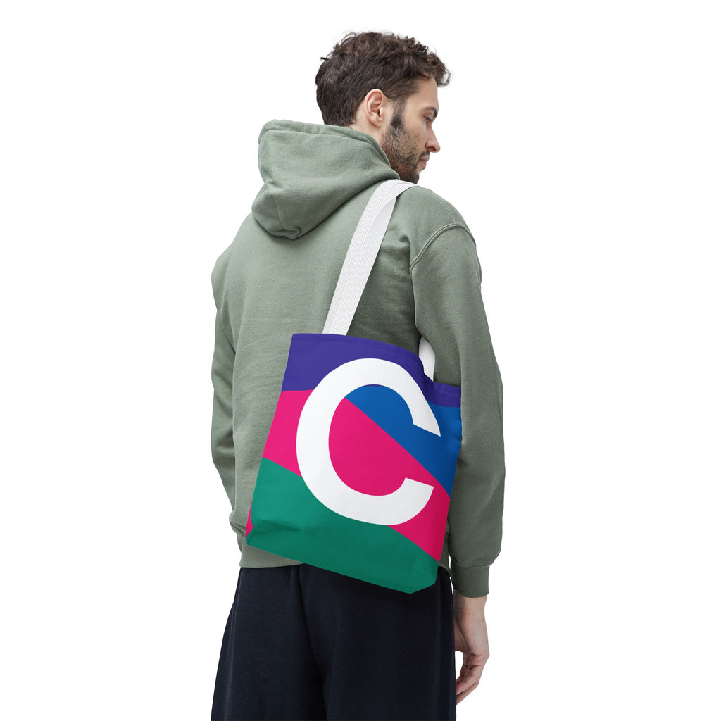 Monogram 'C' Colorblock Tote Bag — Personalized Initial C Shoulder Tote