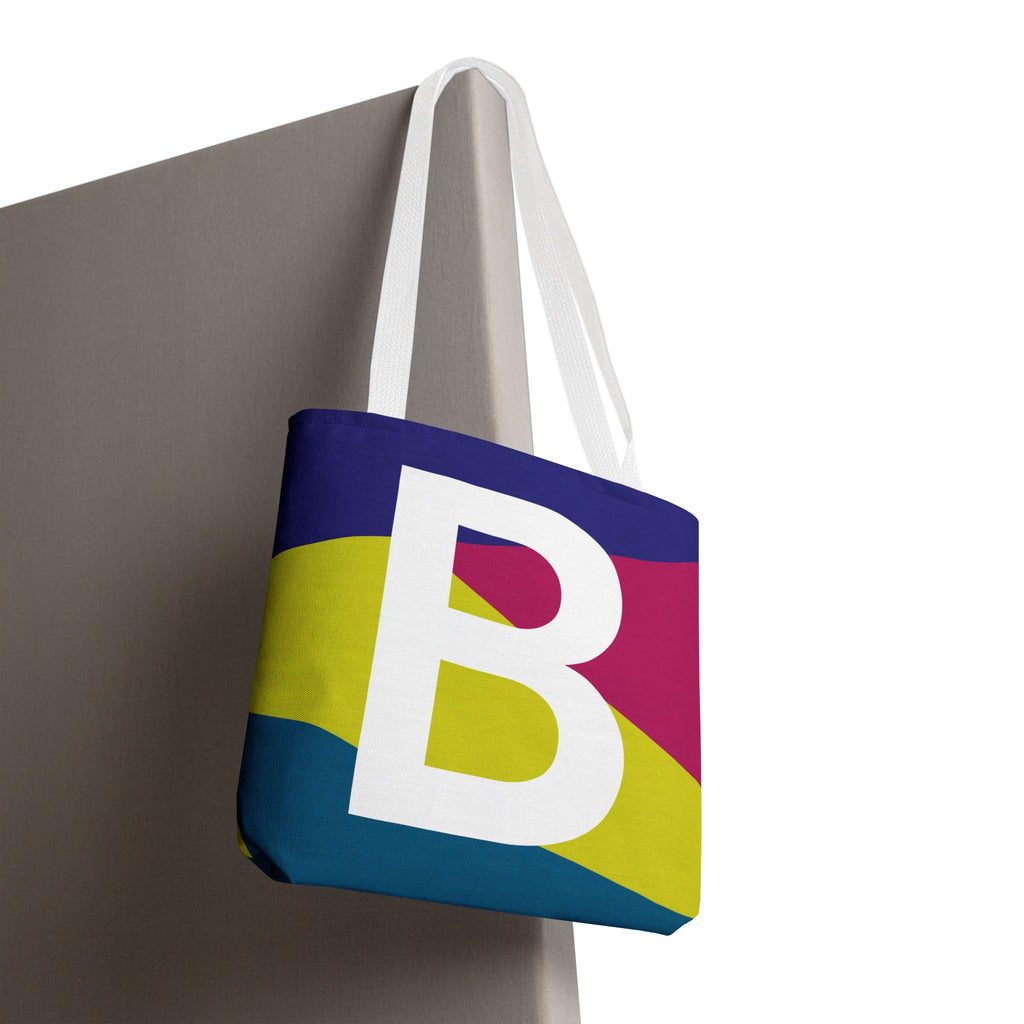 Monogram 'B' Colorblock Tote Bag — Personalized Initial B Shoulder Tote