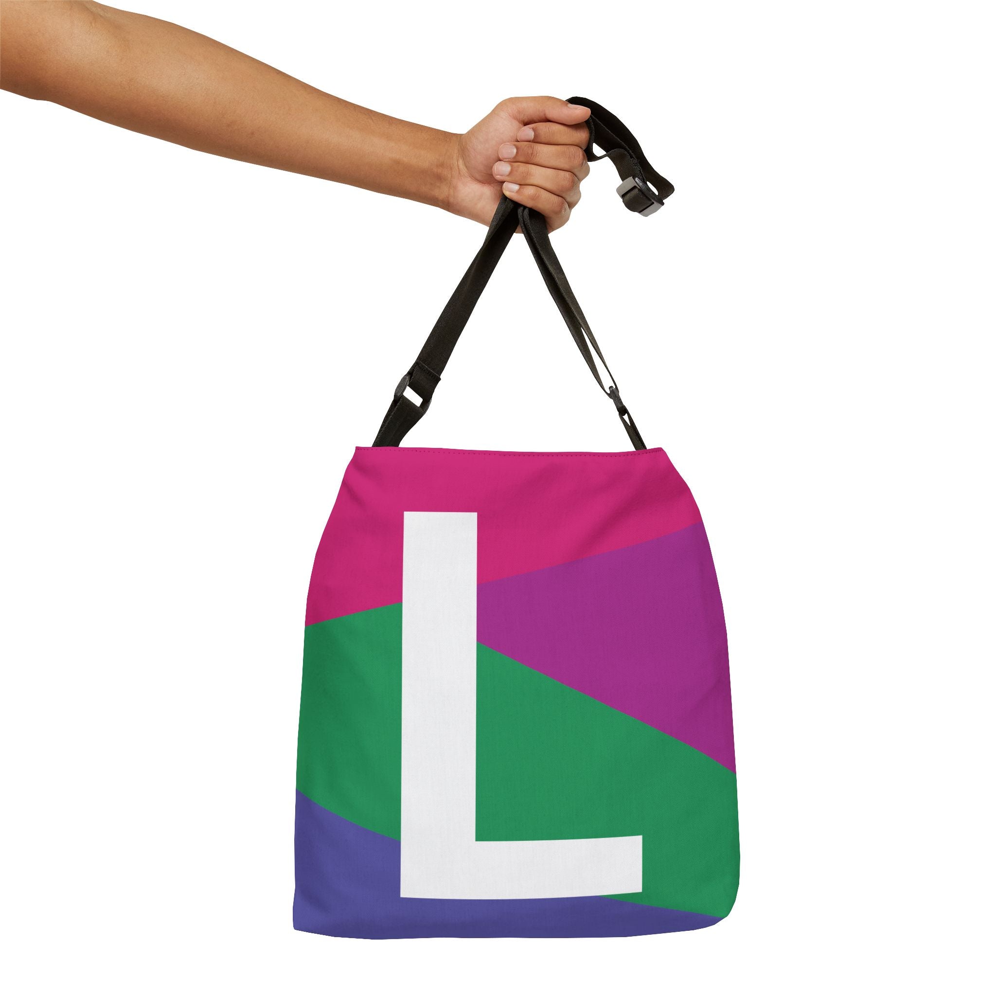 Initial Letter 'L' Colorblock Adjustable Tote Bag — Monogram Alphabet Shoulder Bag