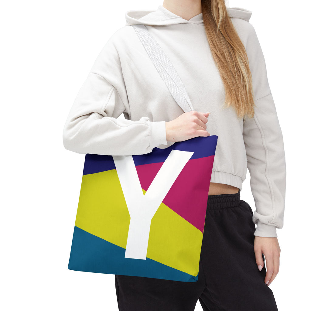 Monogram 'Y' Colorblock Tote Bag — Personalized Initial Y Shoulder Tote