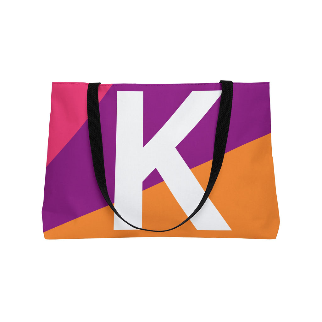 Personalized 'K' Colorblock Tote Bag — Monogram Weekender Tote