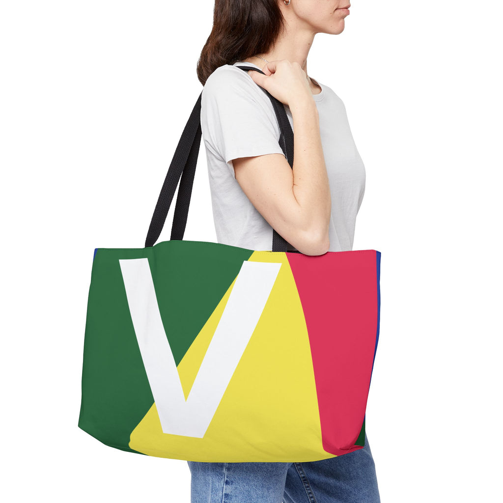 Personalized 'V' Colorblock Tote Bag — Monogram Weekender Tote