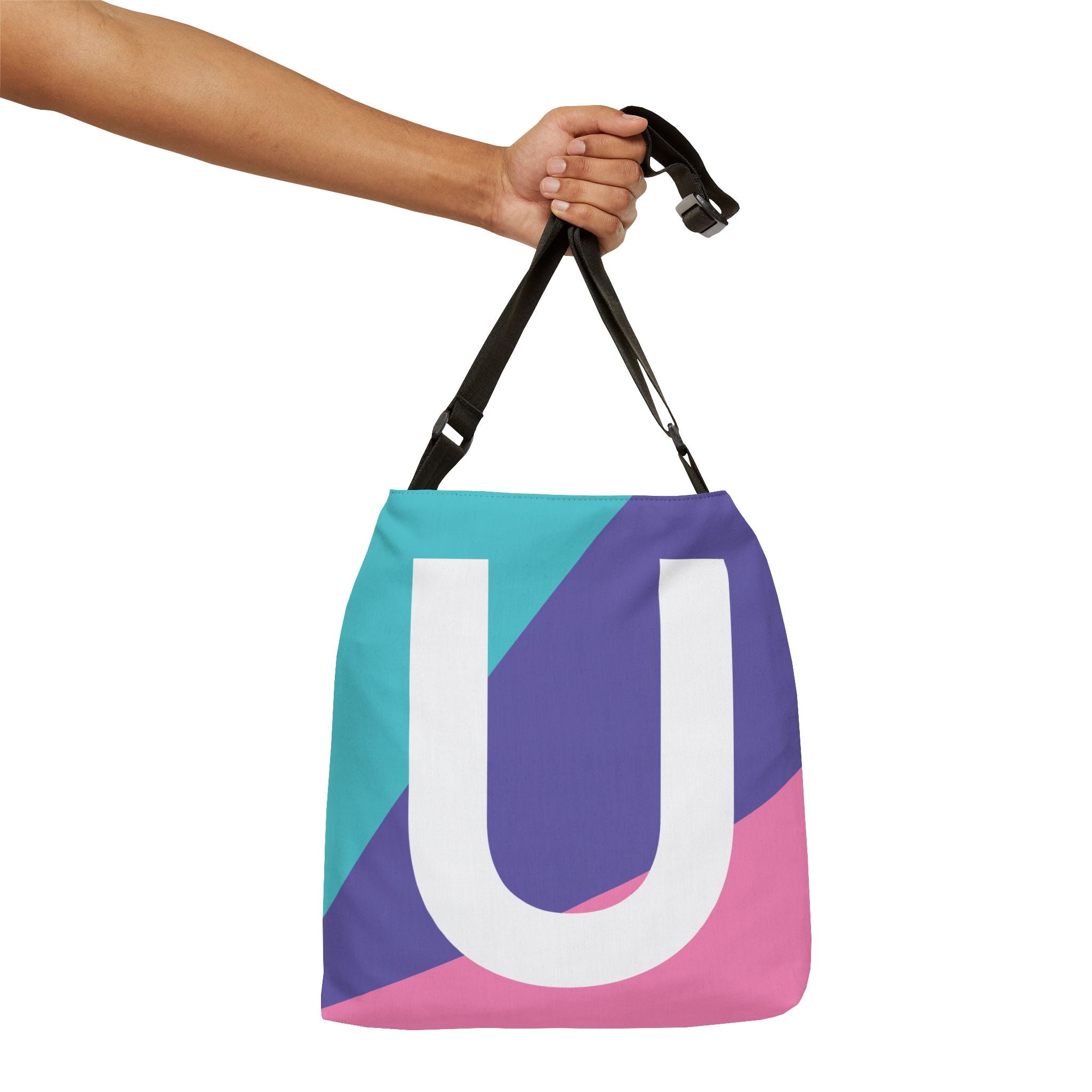 Initial Letter 'U' Colorblock Adjustable Tote Bag — Monogram Alphabet Shoulder Bag