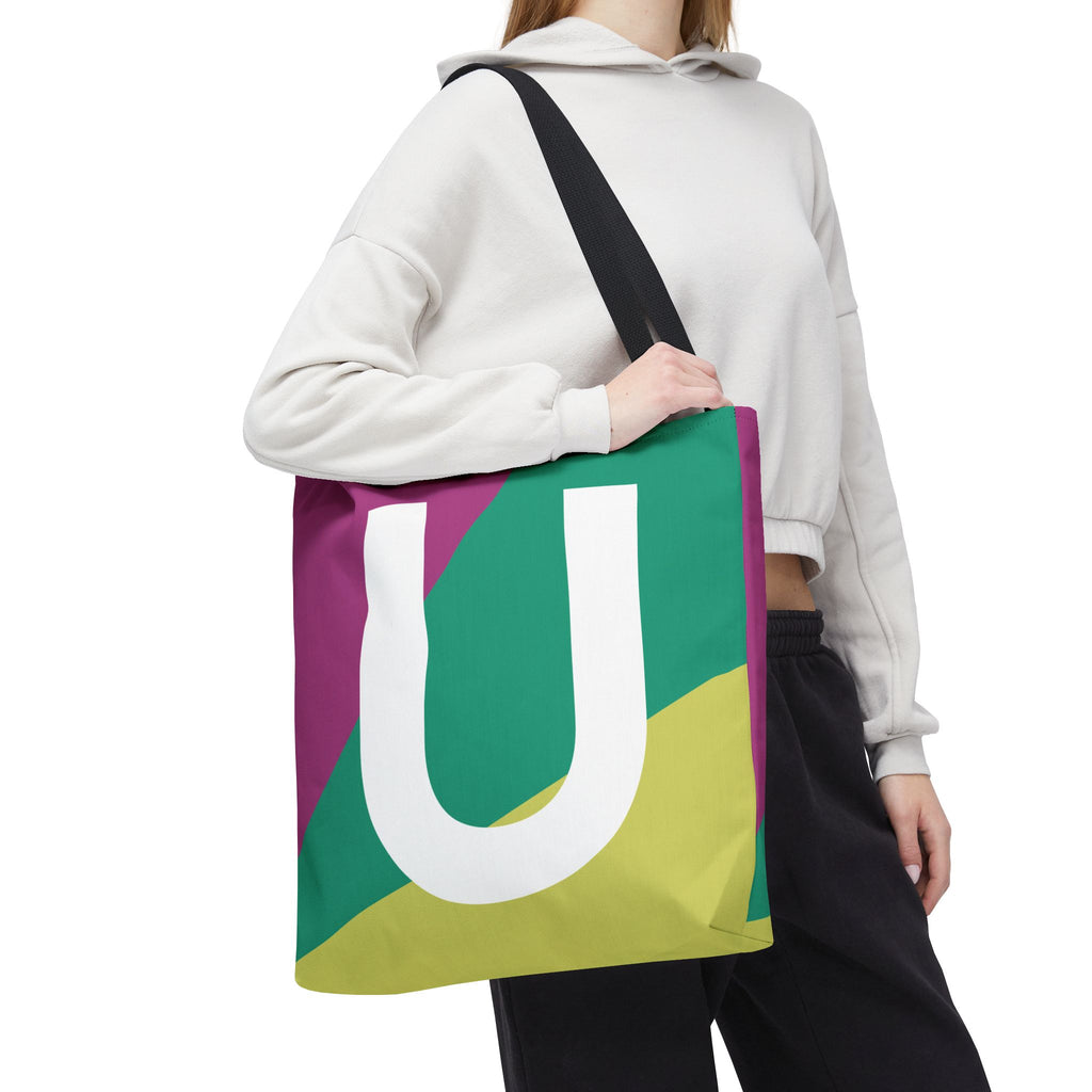Monogram 'U' Colorblock Tote Bag — Personalized Initial U Shoulder Tote