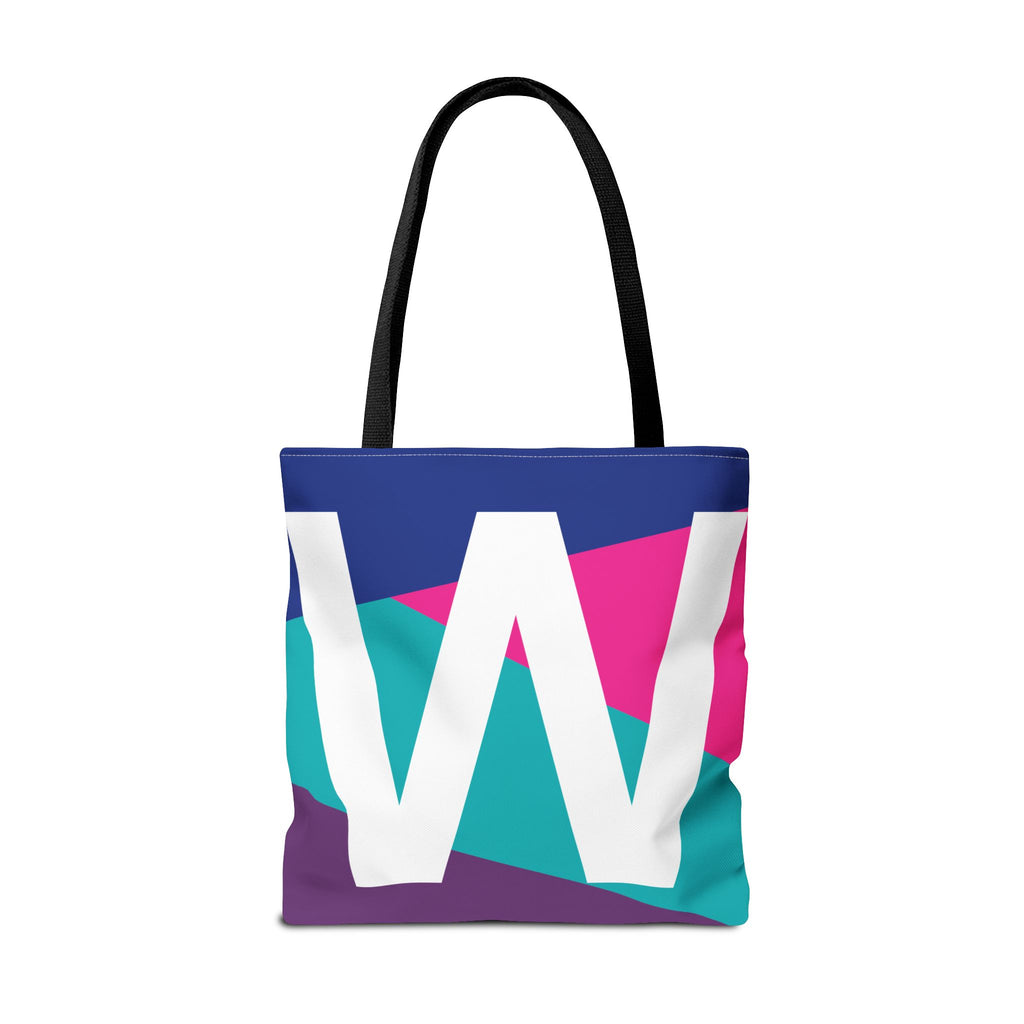 Monogram 'W' Colorblock Tote Bag — Personalized Initial W Shoulder Tote