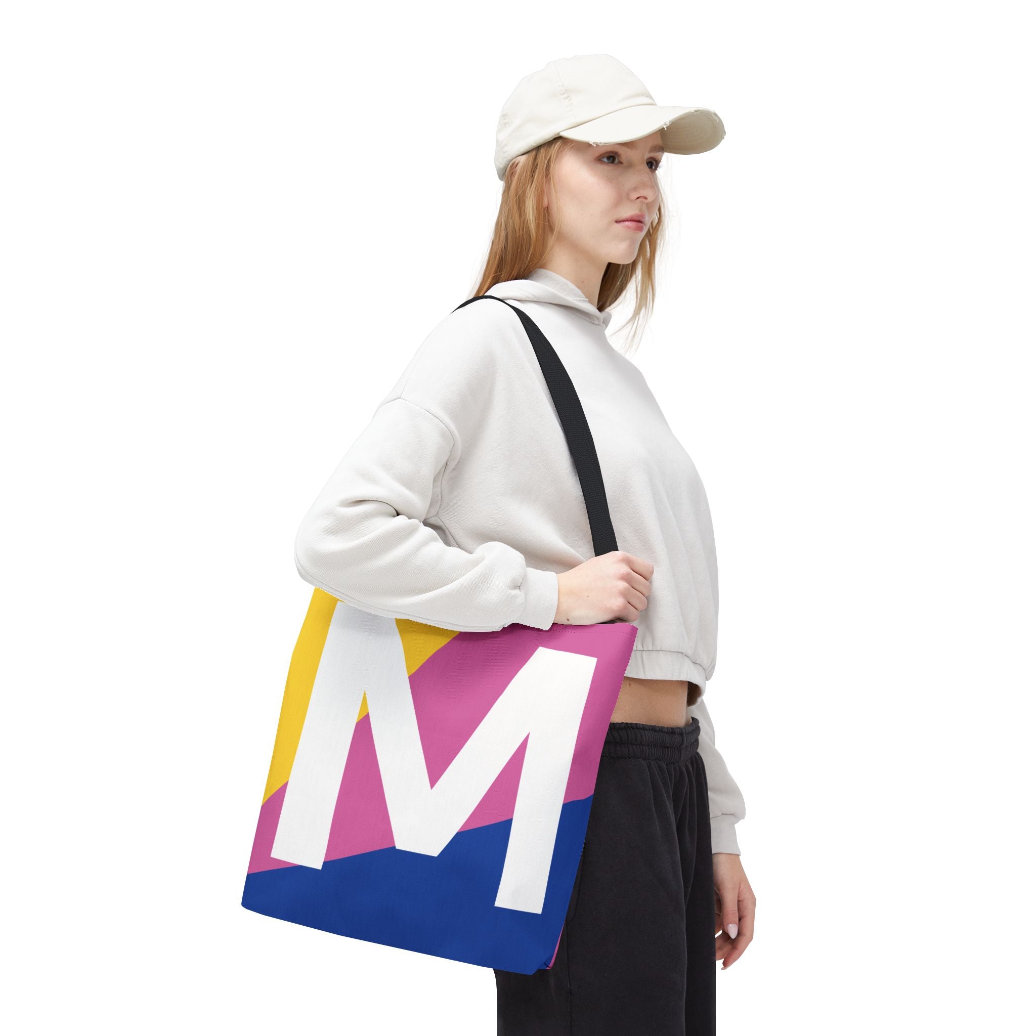 Monogram 'M' Colorblock Tote Bag — Personalized Initial M Shoulder Tote