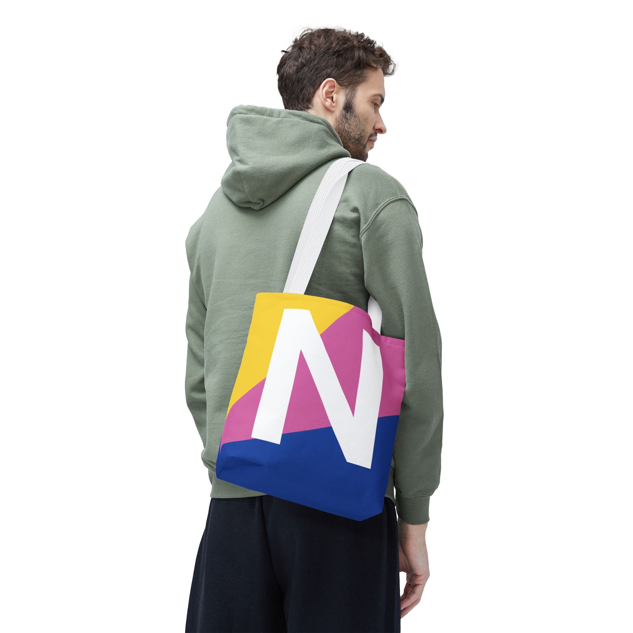 Monogram 'N' Colorblock Tote Bag — Personalized Initial N Shoulder Tote