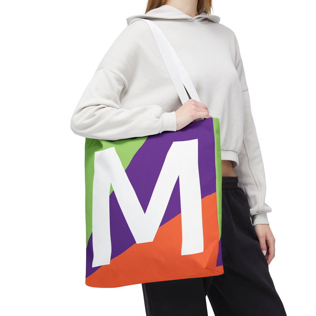 Monogram 'M' Colorblock Tote Bag — Personalized Initial M Shoulder Tote