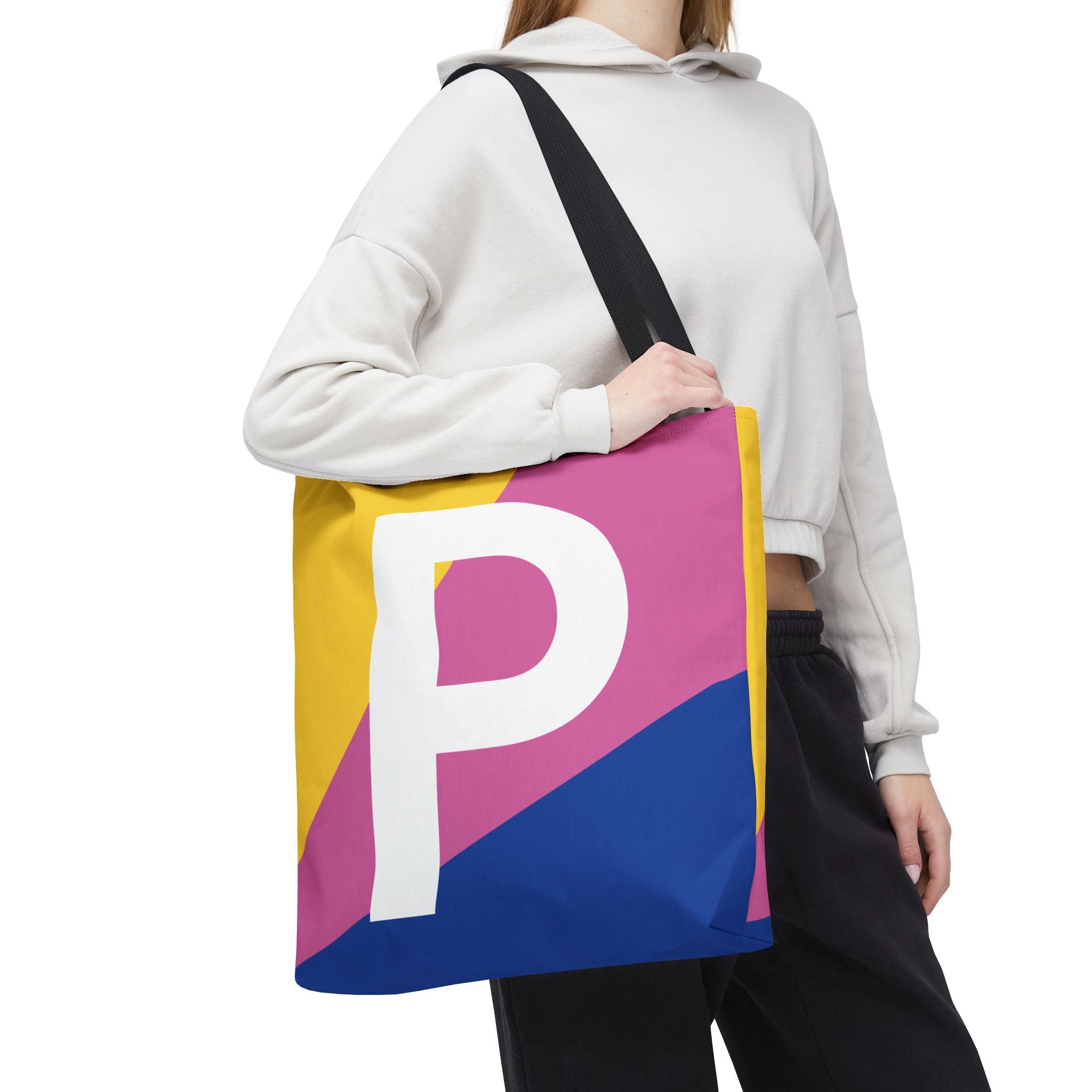 Monogram 'P' Colorblock Tote Bag — Personalized Initial P Shoulder Tote