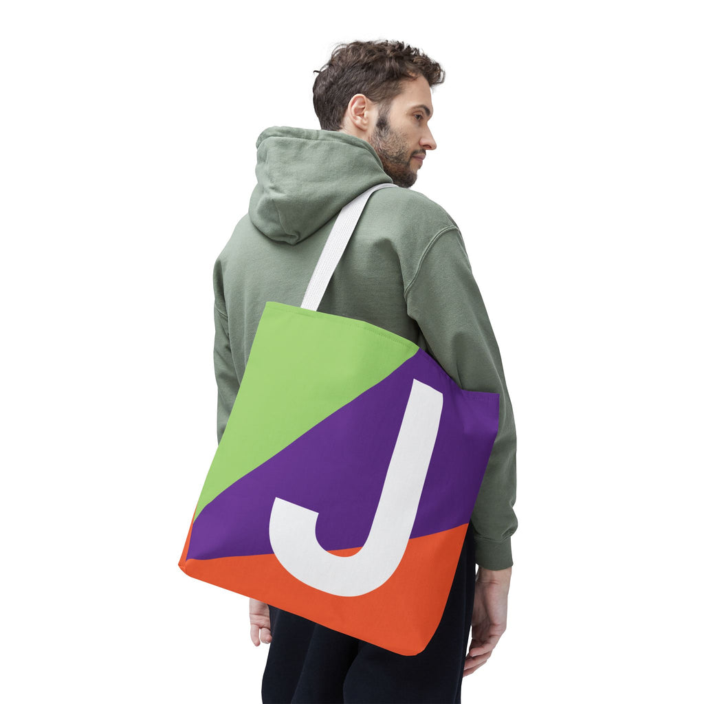 Monogram 'J' Colorblock Tote Bag — Personalized Initial J Shoulder Tote