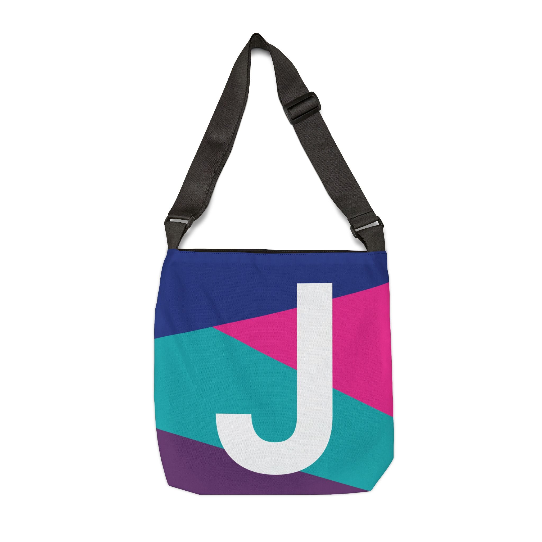 Initial Letter 'J' Colorblock Adjustable Tote Bag — Monogram Alphabet Shoulder Bag