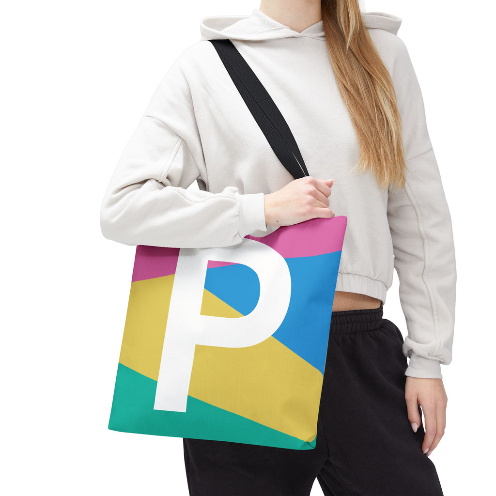 Monogram 'P' Colorblock Tote Bag — Personalized Initial P Shoulder Tote