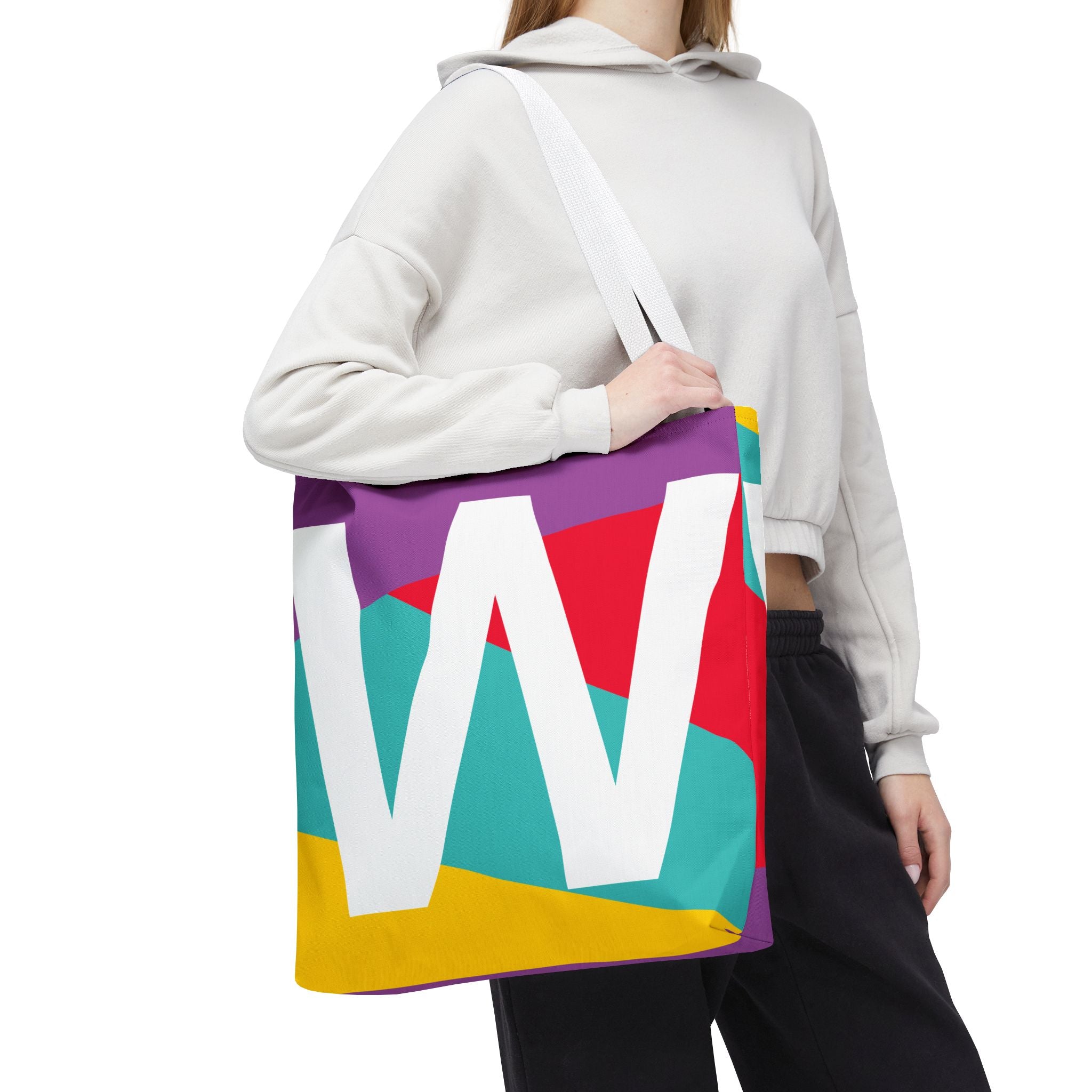 Monogram 'W' Colorblock Tote Bag — Personalized Initial W Shoulder Tote