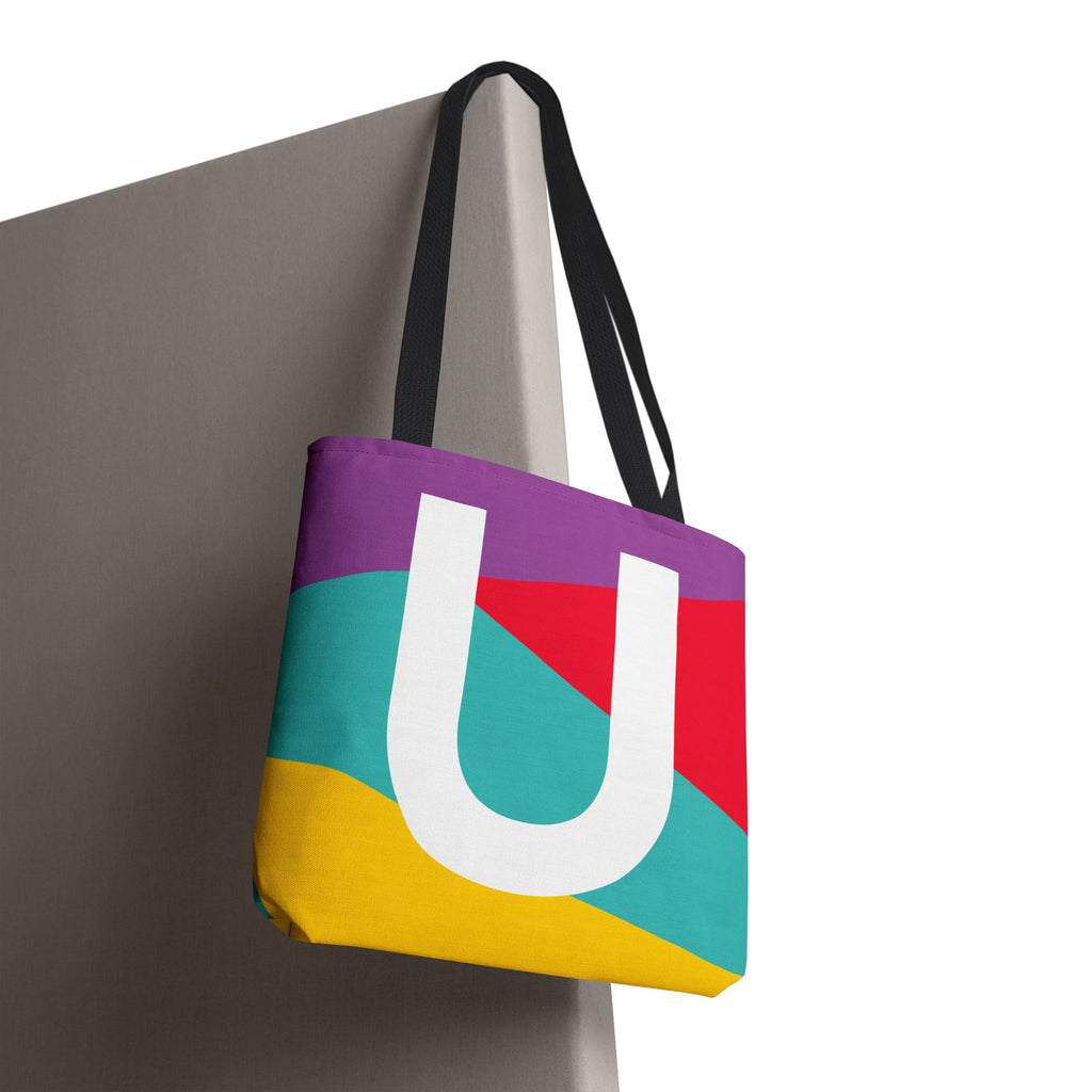 Monogram 'U' Colorblock Tote Bag — Personalized Initial U Shoulder Tote