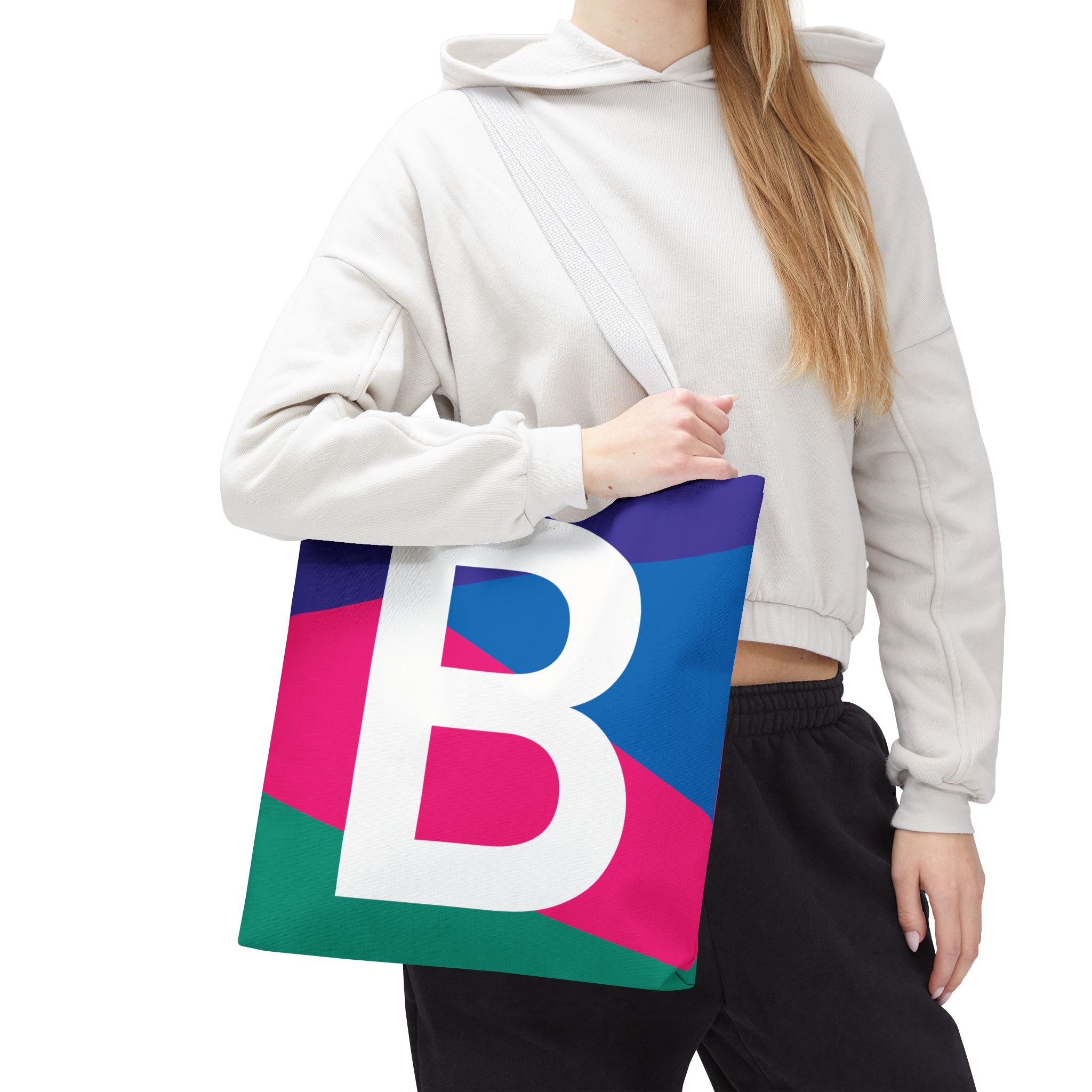 Monogram 'B' Colorblock Tote Bag — Personalized Initial B Shoulder Tote