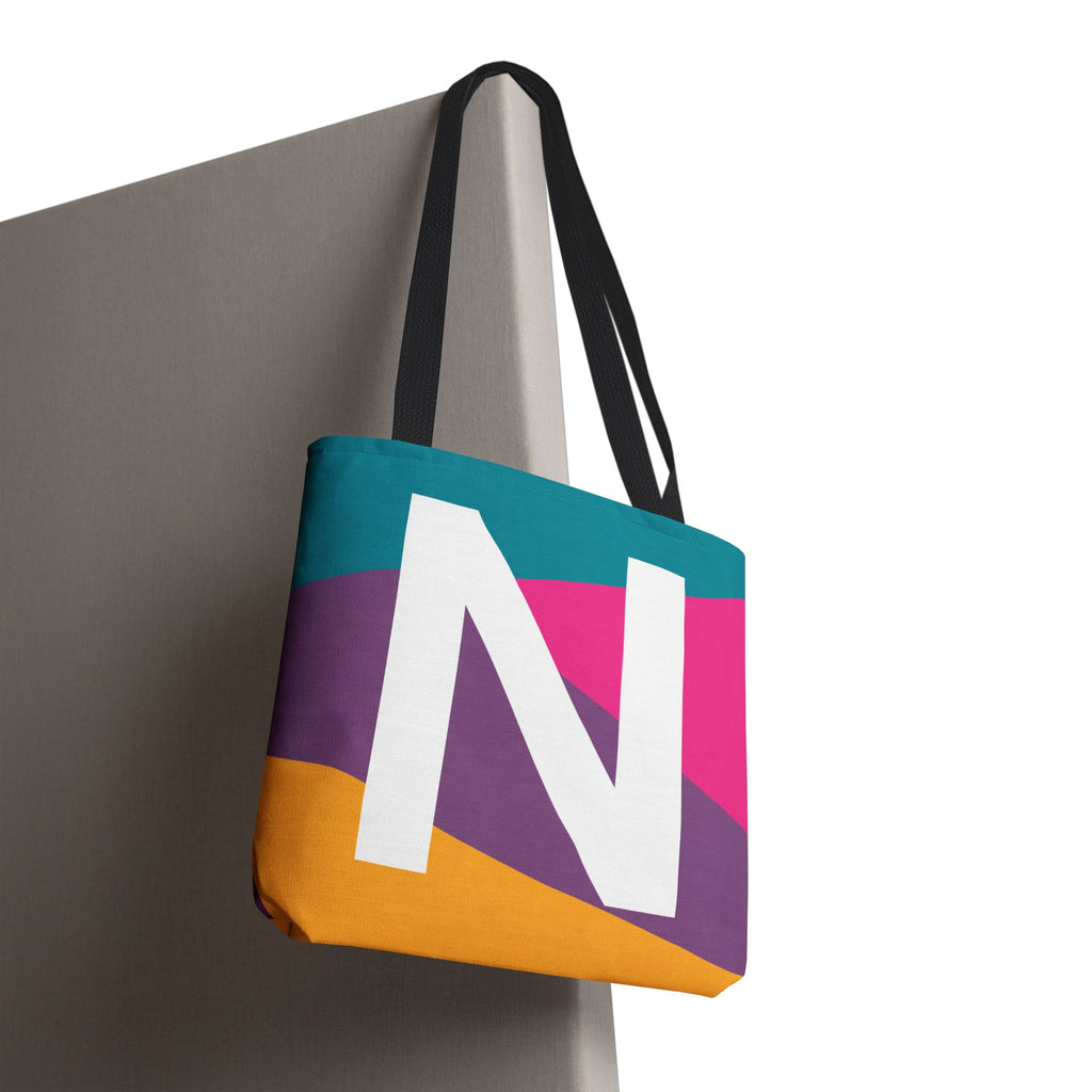 Monogram 'N' Colorblock Tote Bag — Personalized Initial N Shoulder Tote