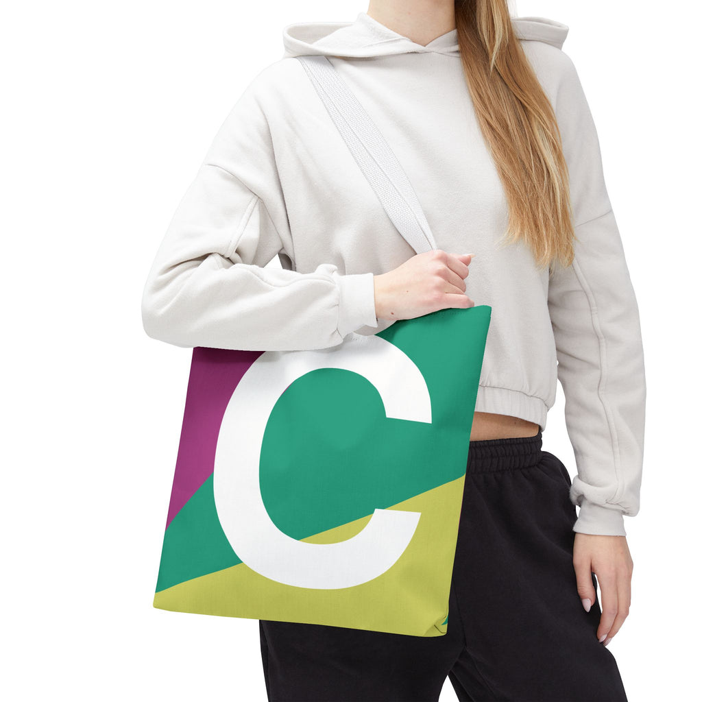 Monogram 'C' Colorblock Tote Bag — Personalized Initial C Shoulder Tote