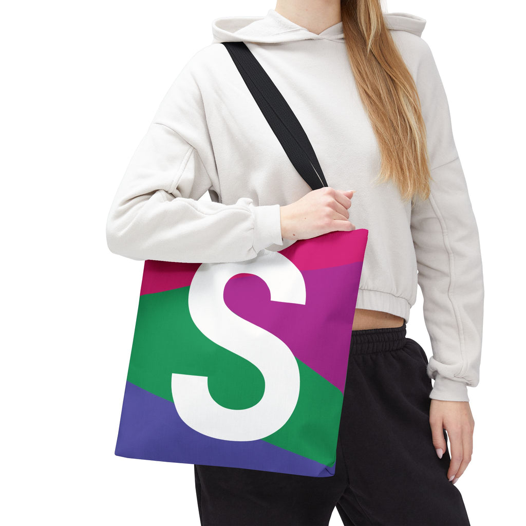 Monogram 'S' Colorblock Tote Bag — Personalized Initial S Shoulder Tote