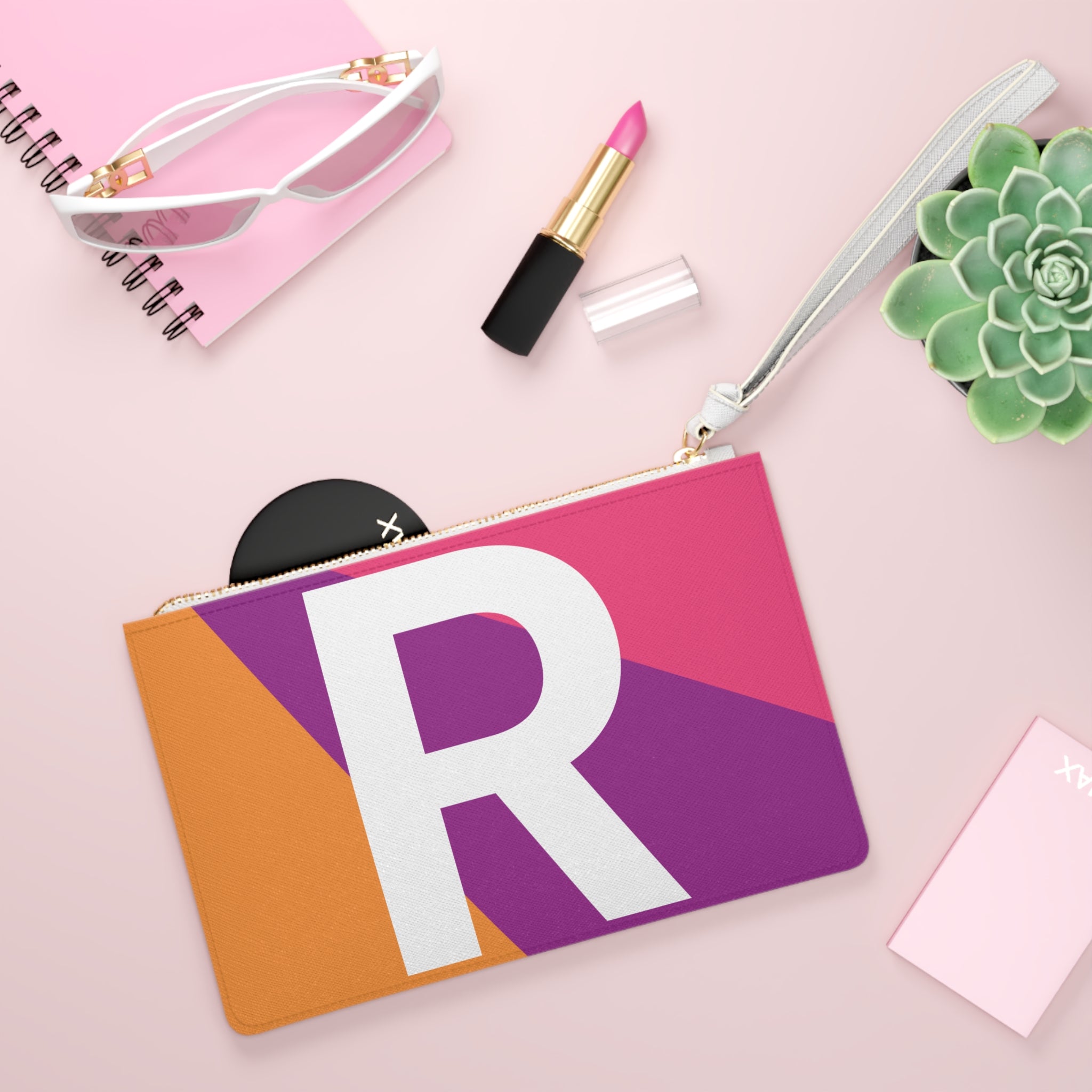 Monogram 'R' Colorblock Clutch Bag — Bold Geometric Wristlet for Everyday & Gifts