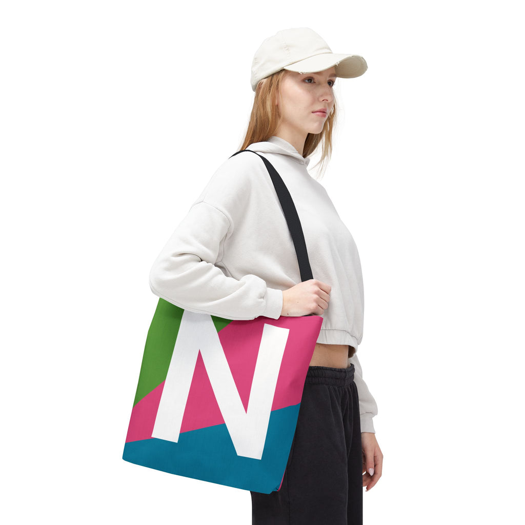 Monogram 'N' Colorblock Tote Bag — Personalized Initial N Shoulder Tote