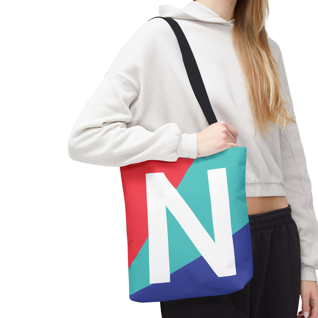 Monogram 'N' Colorblock Tote Bag — Personalized Initial N Shoulder Tote