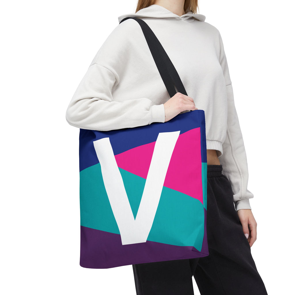 Monogram 'V' Colorblock Tote Bag — Personalized Initial V Shoulder Tote