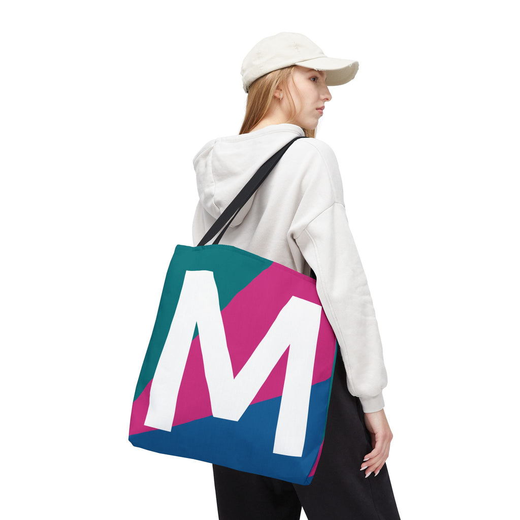 Monogram 'M' Colorblock Tote Bag — Personalized Initial M Shoulder Tote