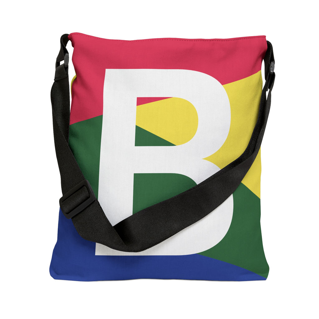 Initial Letter 'B' Colorblock Adjustable Tote Bag — Monogram Alphabet Shoulder Bag