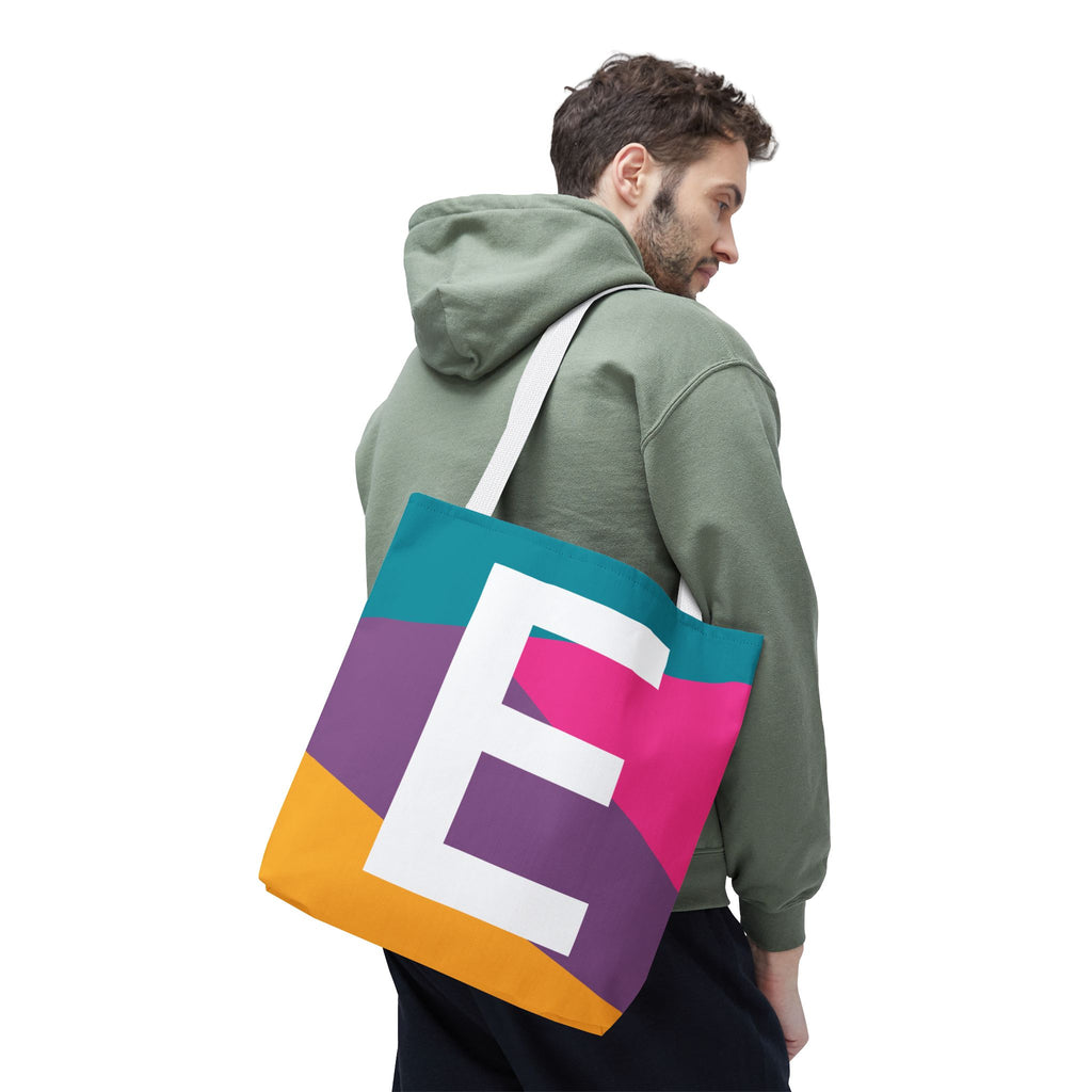 Monogram 'E' Colorblock Tote Bag — Personalized Initial E Shoulder Tote