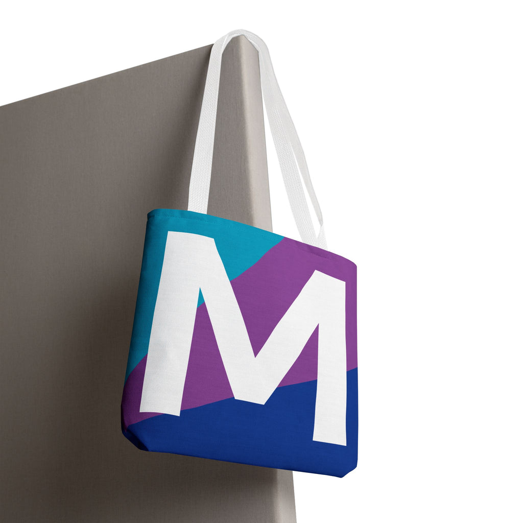Monogram 'M' Colorblock Tote Bag — Personalized Initial M Shoulder Tote