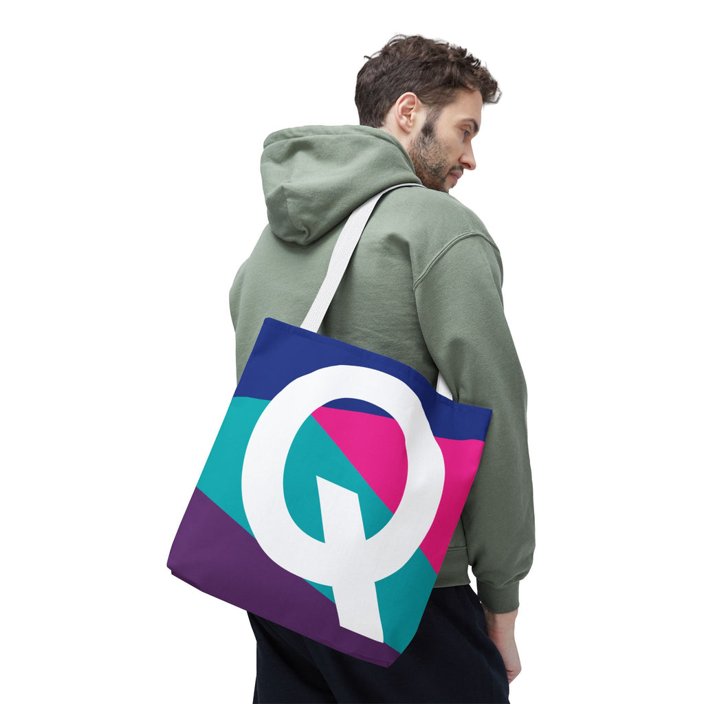 Monogram 'Q' Colorblock Tote Bag — Personalized Initial Q Shoulder Tote