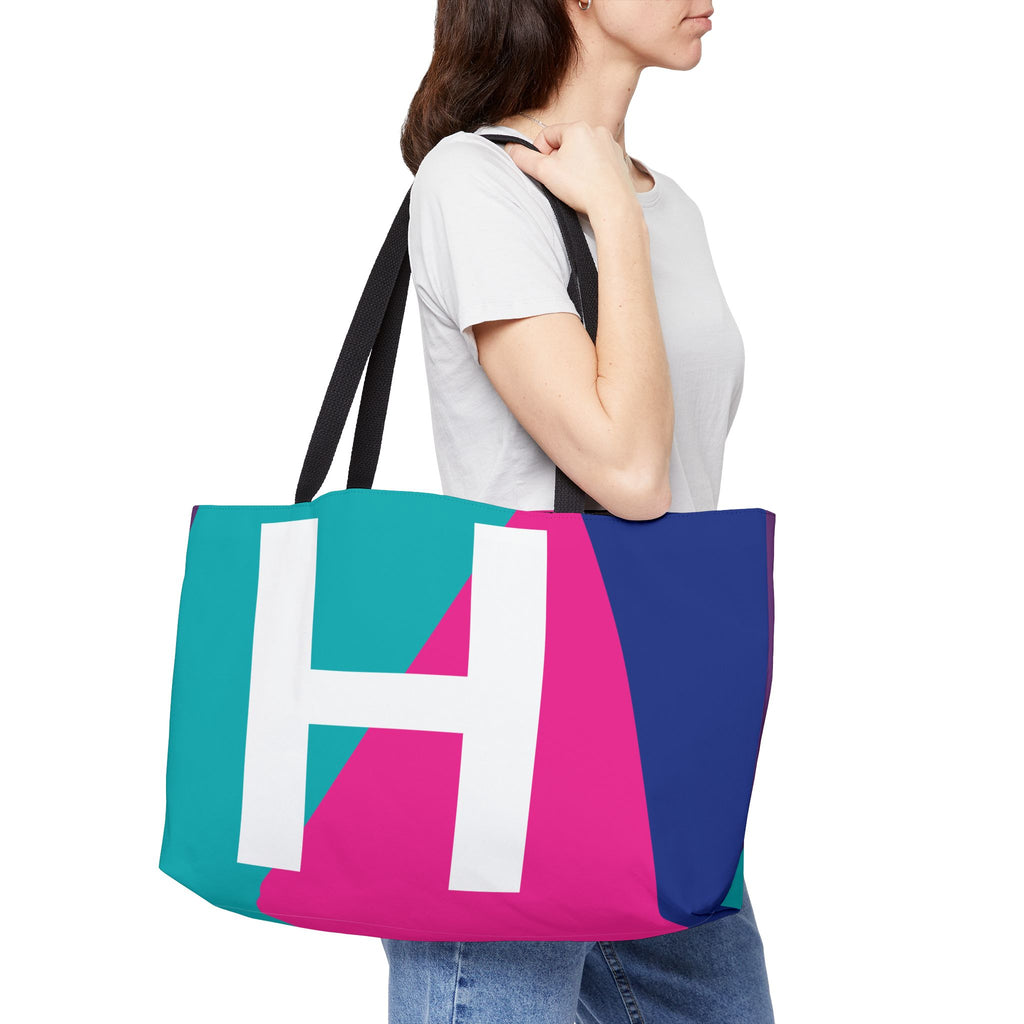 Personalized 'H' Colorblock Tote Bag — Monogram Weekender Tote