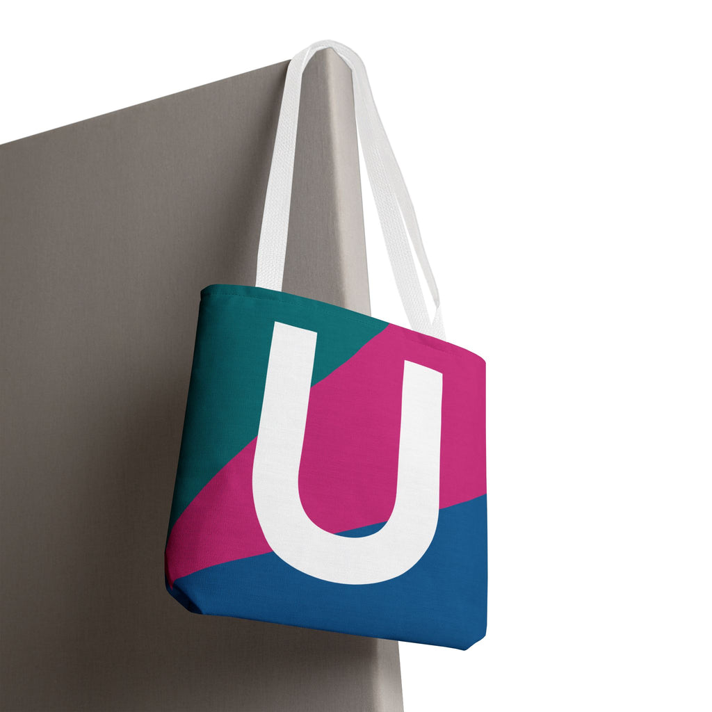 Monogram 'U' Colorblock Tote Bag — Personalized Initial U Shoulder Tote