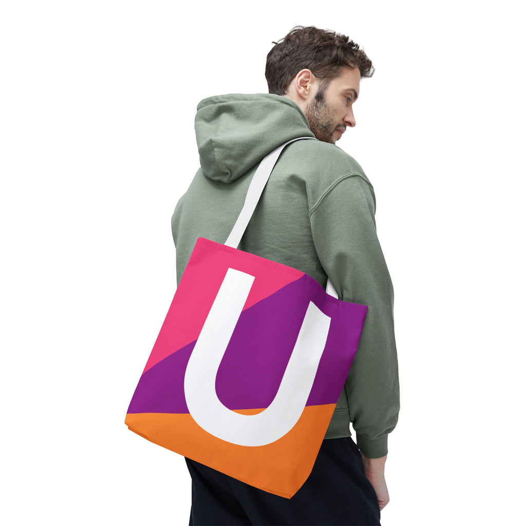 Monogram 'U' Colorblock Tote Bag — Personalized Initial U Shoulder Tote