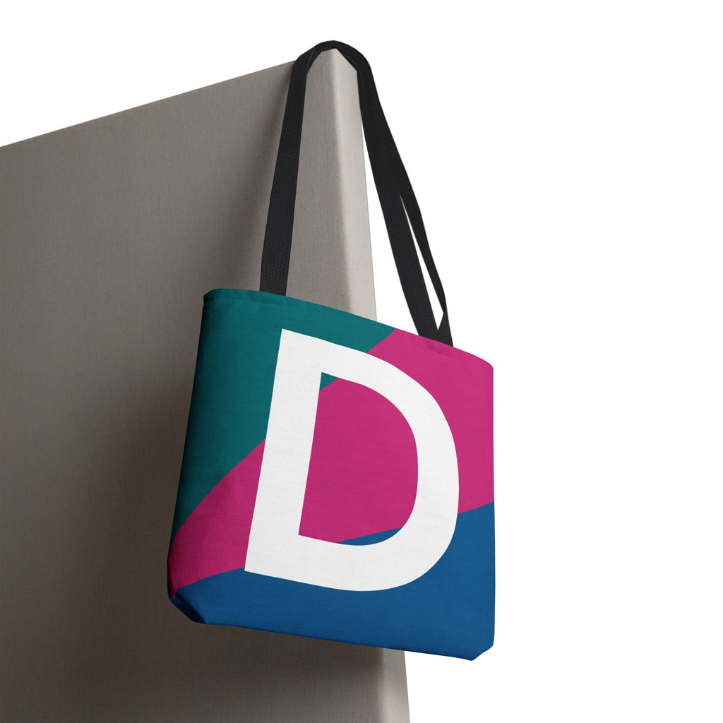 Monogram 'D' Colorblock Tote Bag — Personalized Initial D Shoulder Tote