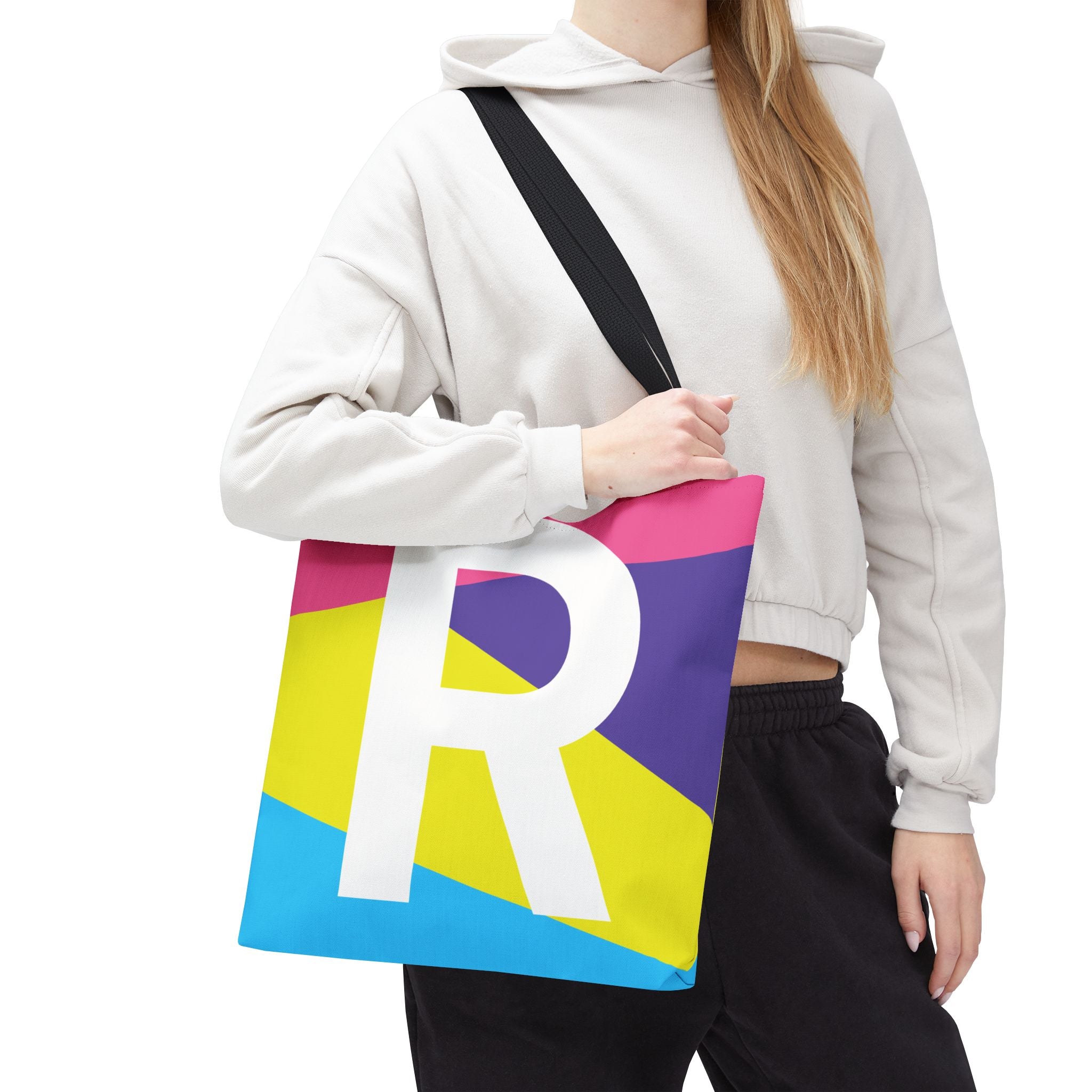 Monogram 'R' Colorblock Tote Bag — Personalized Initial R Shoulder Tote