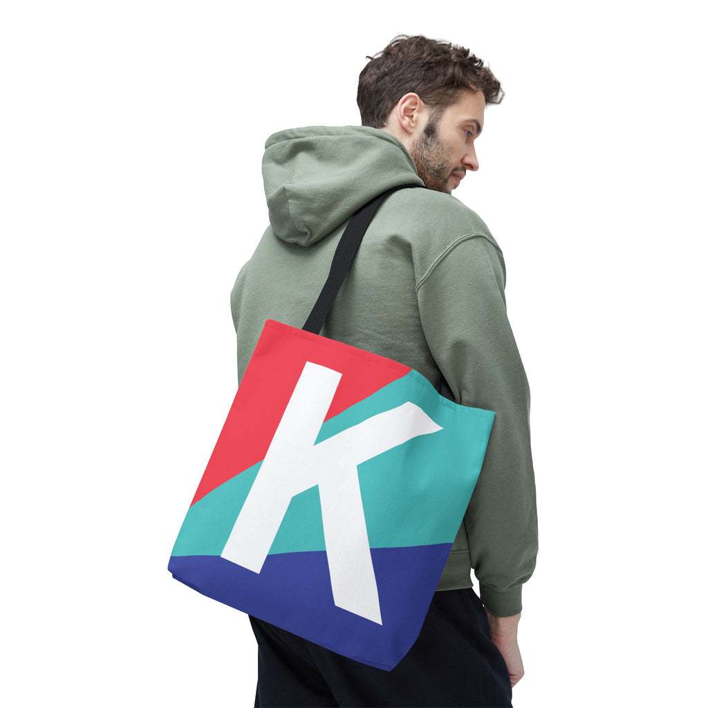 Monogram 'K' Colorblock Tote Bag — Personalized Initial K Shoulder Tote