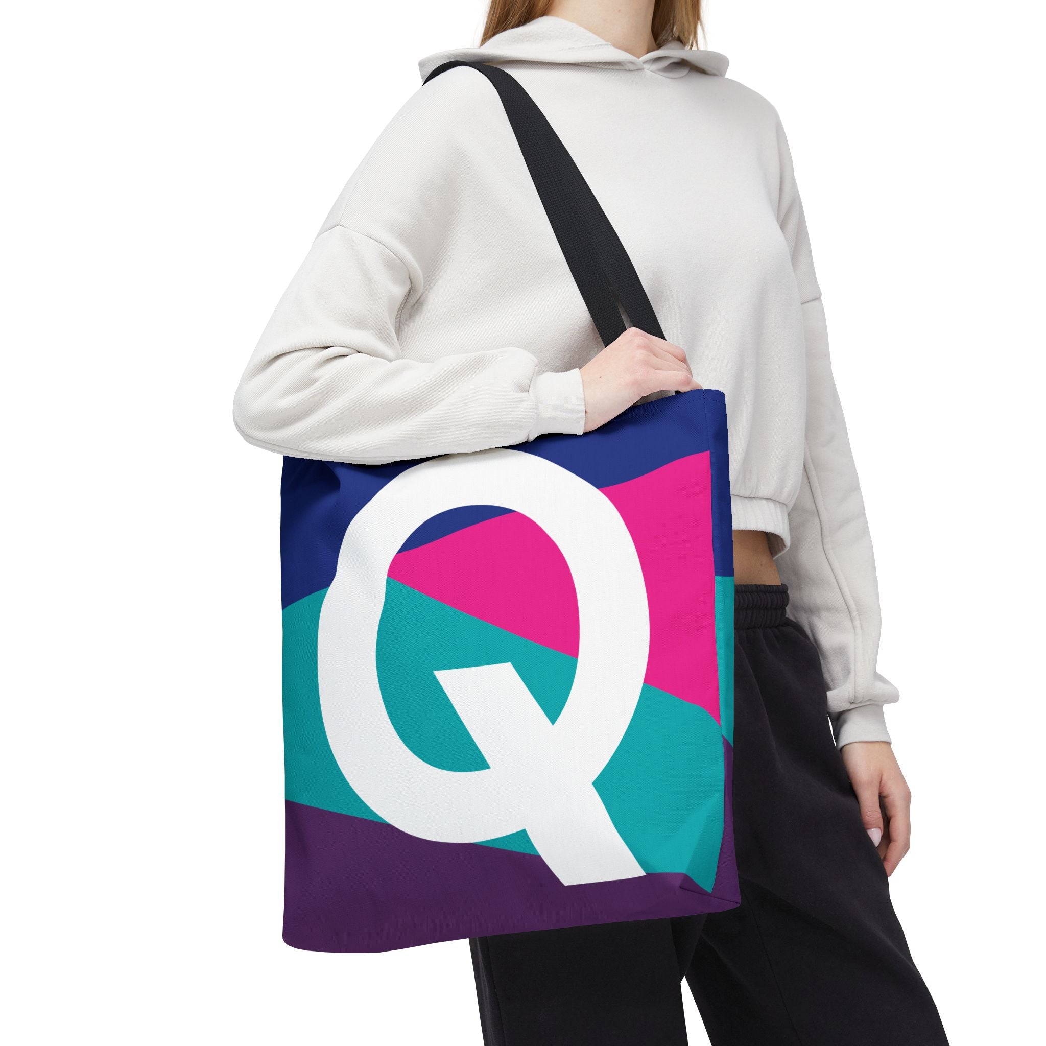 Monogram 'Q' Colorblock Tote Bag — Personalized Initial Q Shoulder Tote