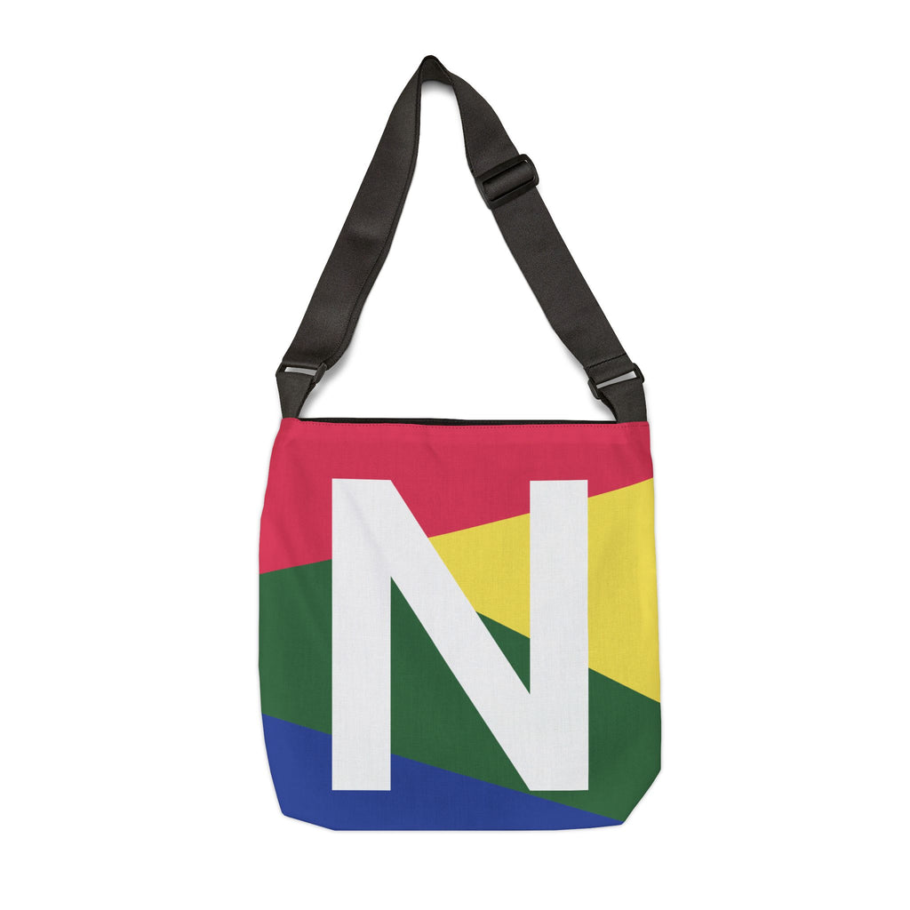 Initial Letter 'N' Colorblock Adjustable Tote Bag — Monogram Alphabet Shoulder Bag