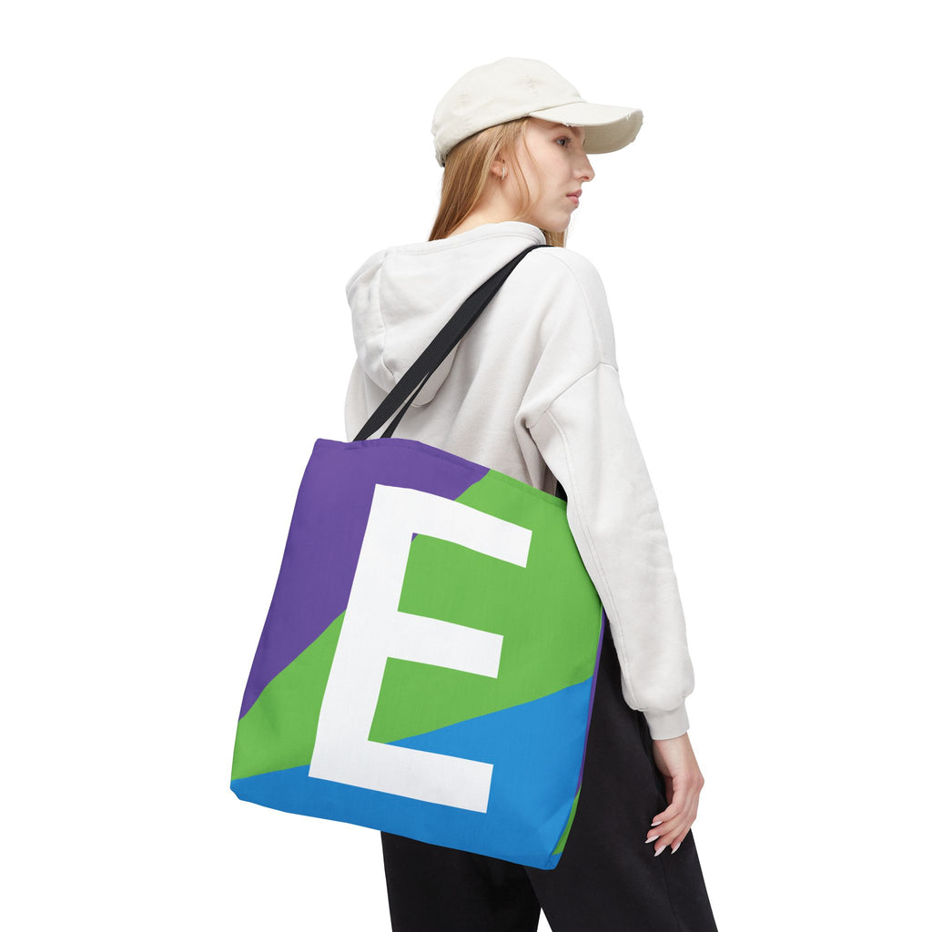Monogram 'E' Colorblock Tote Bag — Personalized Initial E Shoulder Tote