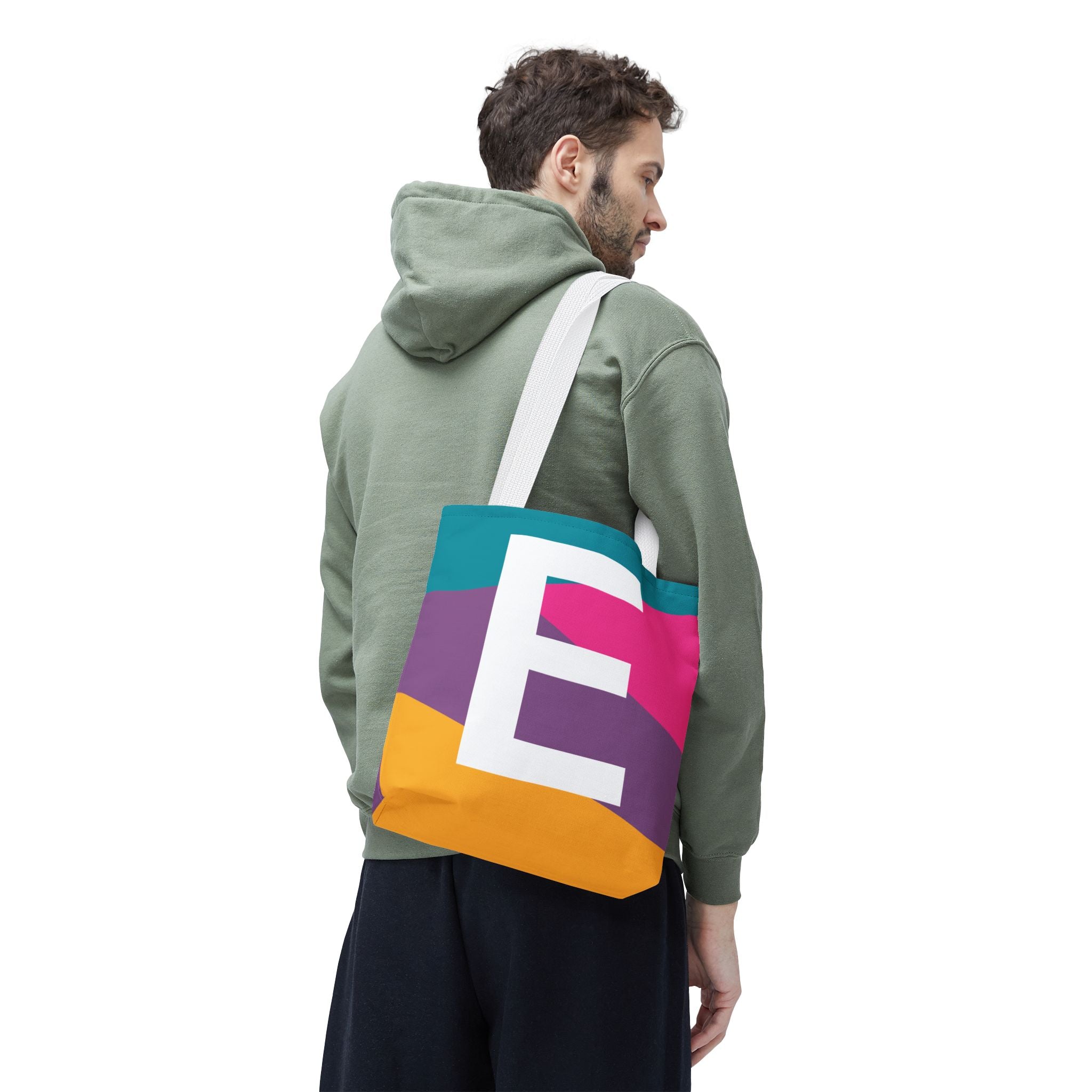 Monogram 'E' Colorblock Tote Bag — Personalized Initial E Shoulder Tote
